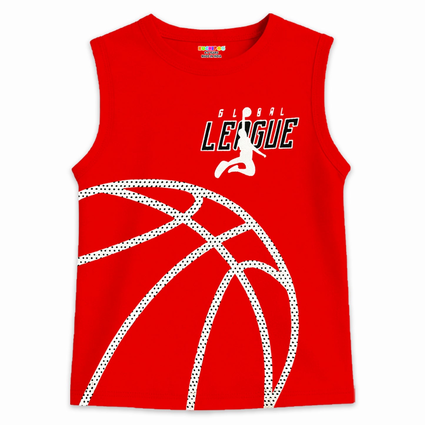 Kuchipoo Boys Sleeveless Cotton T-Shirt | Cute Graphic Print | Soft & Breathable Fabric | Round Neck Summer Top | Casual for Kids | Pack of 5