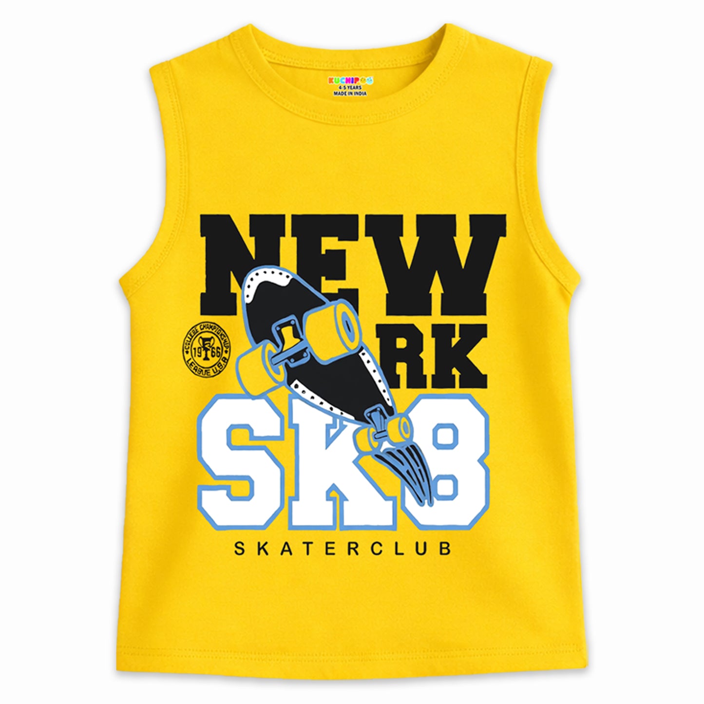 Kuchipoo Boys Sleeveless Cotton T-Shirt | Cute Graphic Print | Soft & Breathable Fabric | Round Neck Summer Top | Casual for Kids | Pack of 5