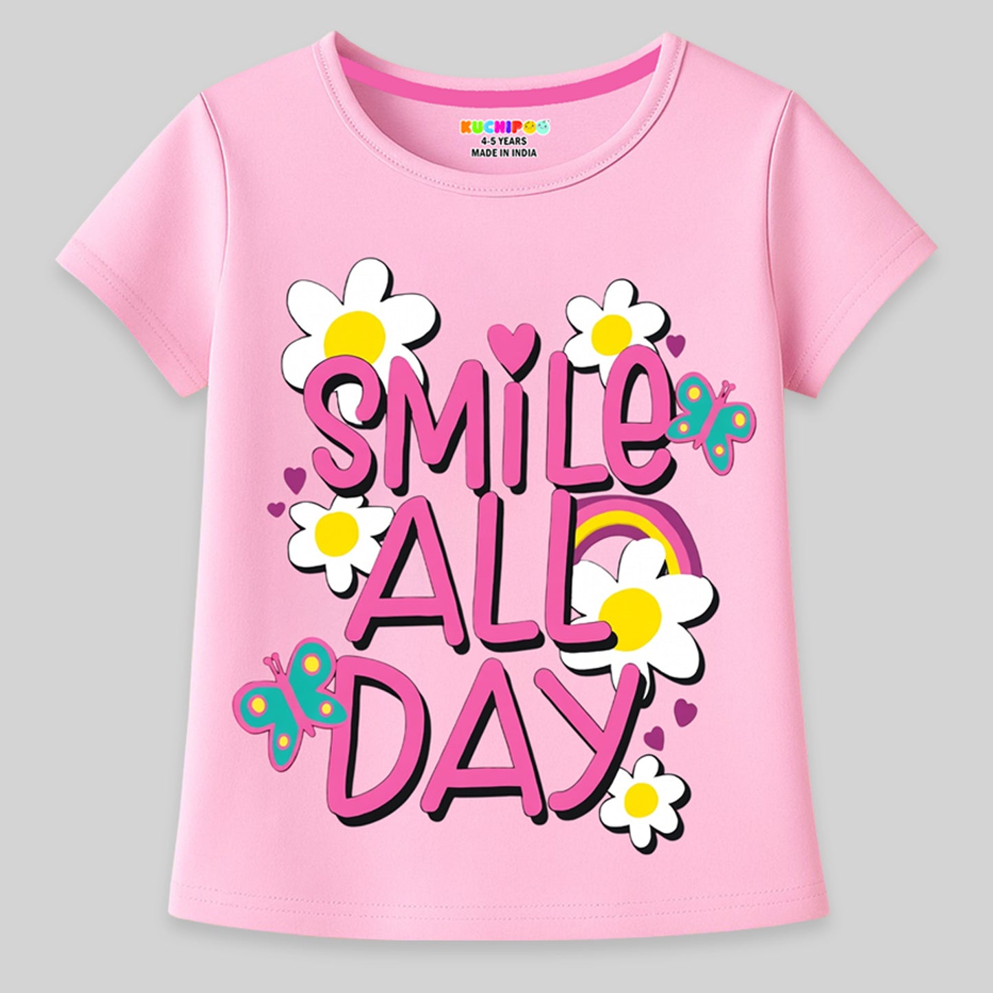 Kuchipoo Girls Regular Fit Cotton T-Shirt - Pack of 5
