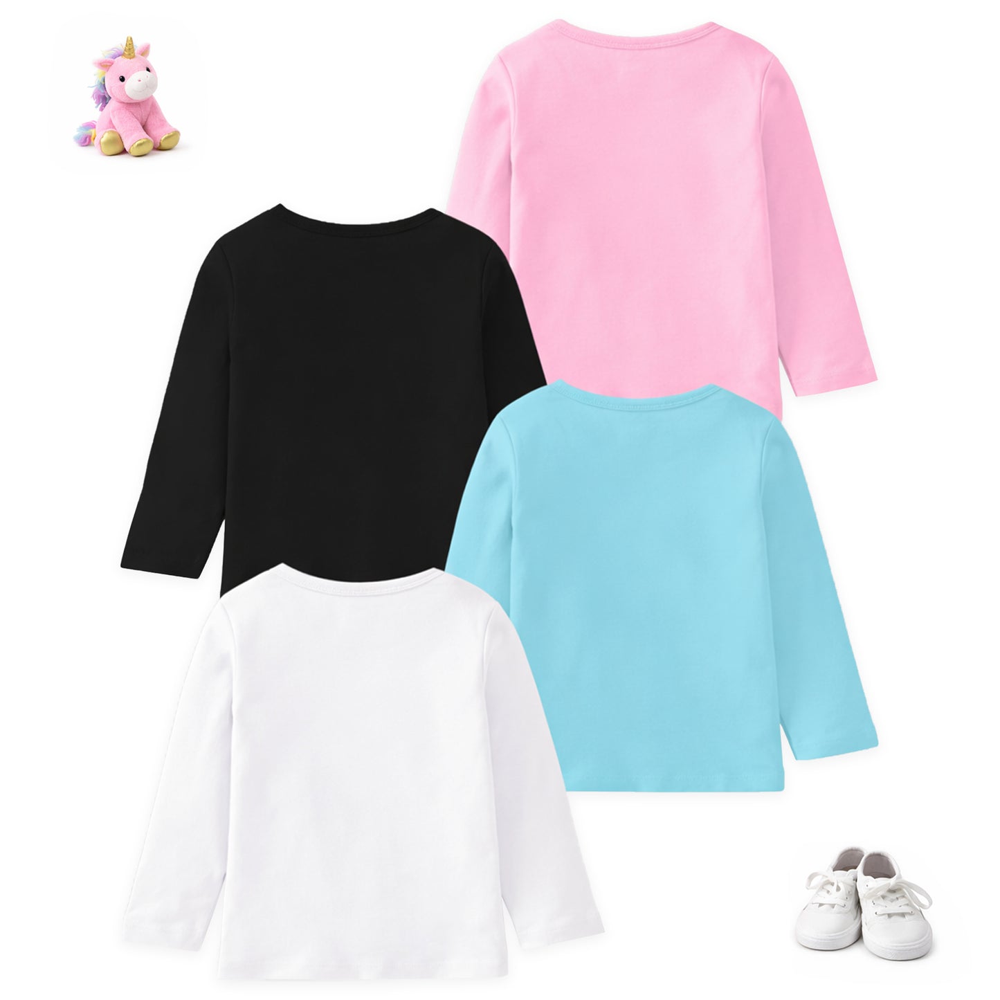 Kuchipoo Girls Full Sleeves 100% Cotton Cotton T-Shirt - Pack of 4