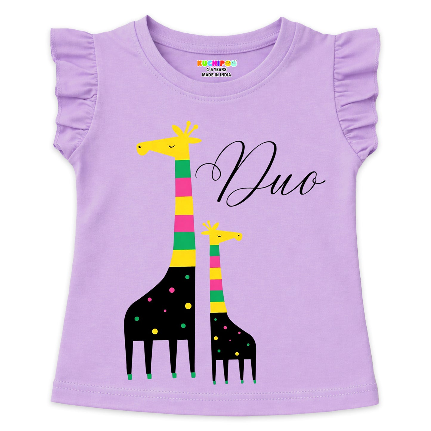 Kuchipoo Girls Cotton Printed Frill Sleeve T-Shirts Combo Pack | Casual Graphic Summer Tops for Girls | Pack of 4