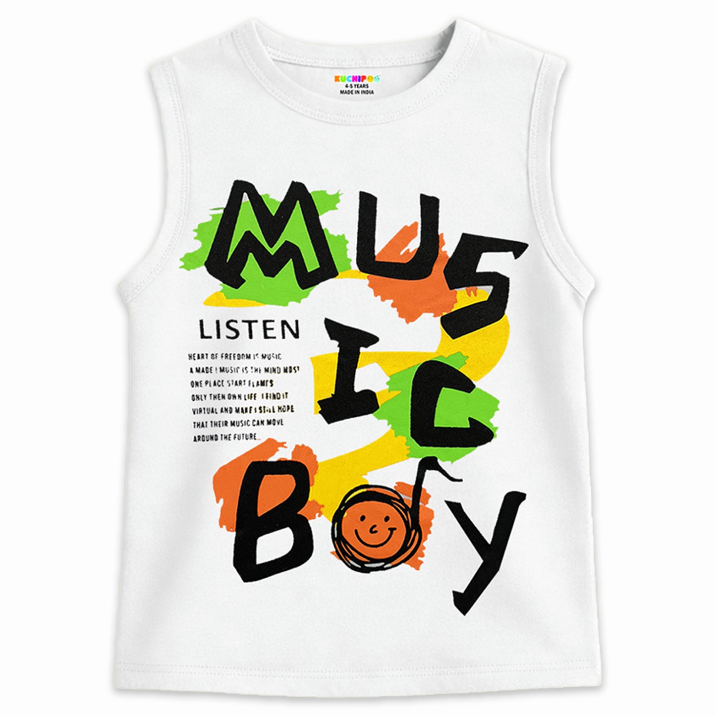 Kuchipoo Boys Cotton Sleeveless T-Shirts | Printed Graphic Design | Lightweight & Comfortable | Summer Casual Wear | Everyday Kids Clothing - Pack of 5