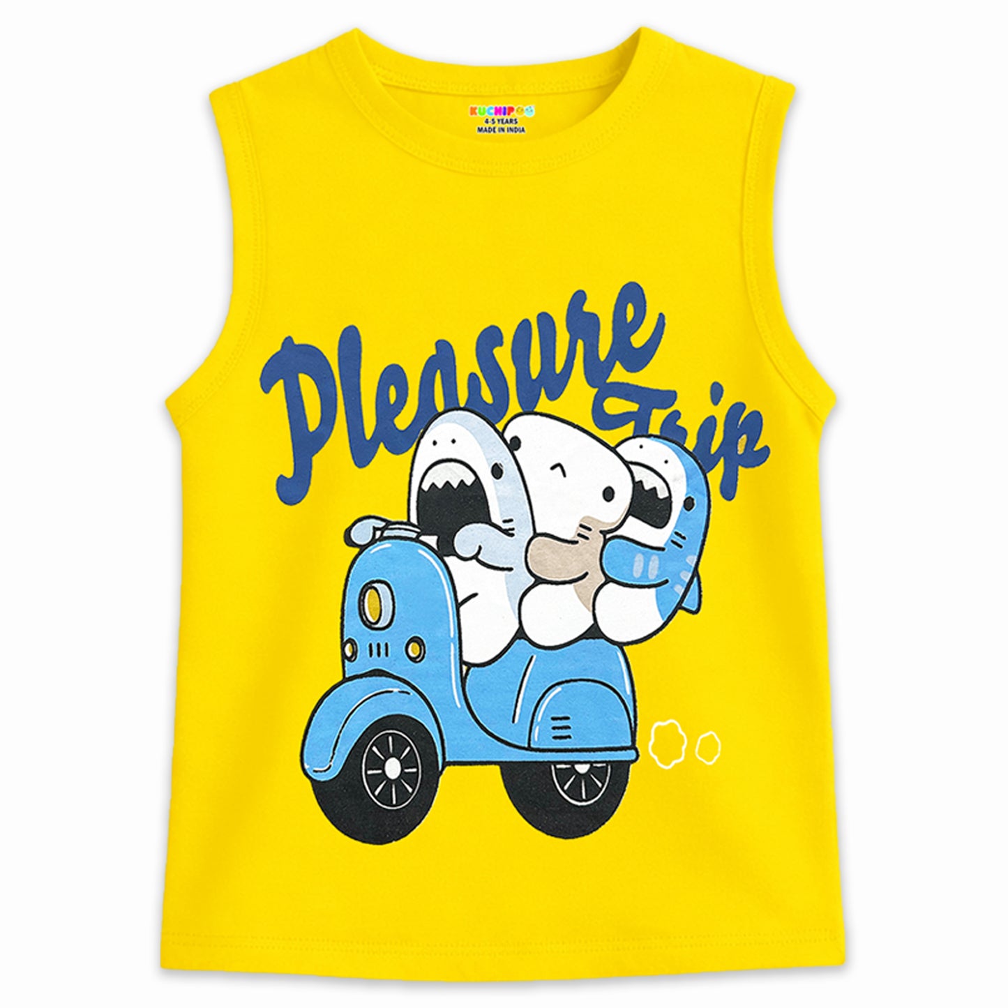 Kuchipoo Boys Cotton Sleeveless T-Shirts | Printed Graphic Design | Lightweight & Comfortable | Summer Casual Wear | Everyday Kids Clothing - Pack of 5