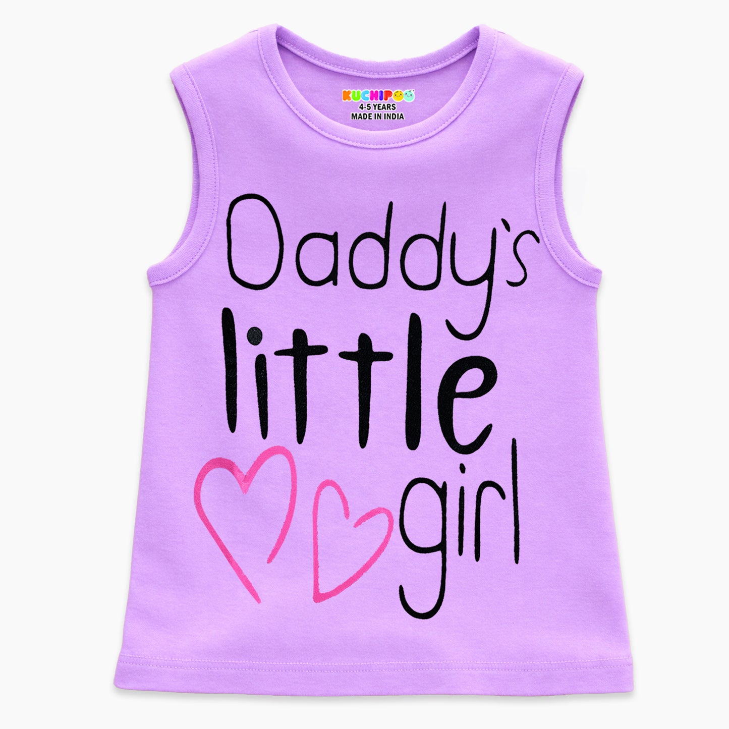 Kuchipoo Girls Sleeveless Cotton T-Shirt | Cute Graphic Print | Soft & Breathable Fabric | Round Neck Summer Top | Casual for Kids | Pack of 5