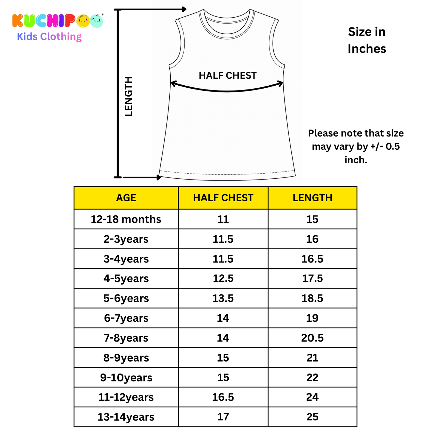 Kuchipoo Girls Sleeveless Cotton T-Shirt | Cute Graphic Print | Soft & Breathable Fabric | Round Neck Summer Top | Casual for Kids | Pack of 5