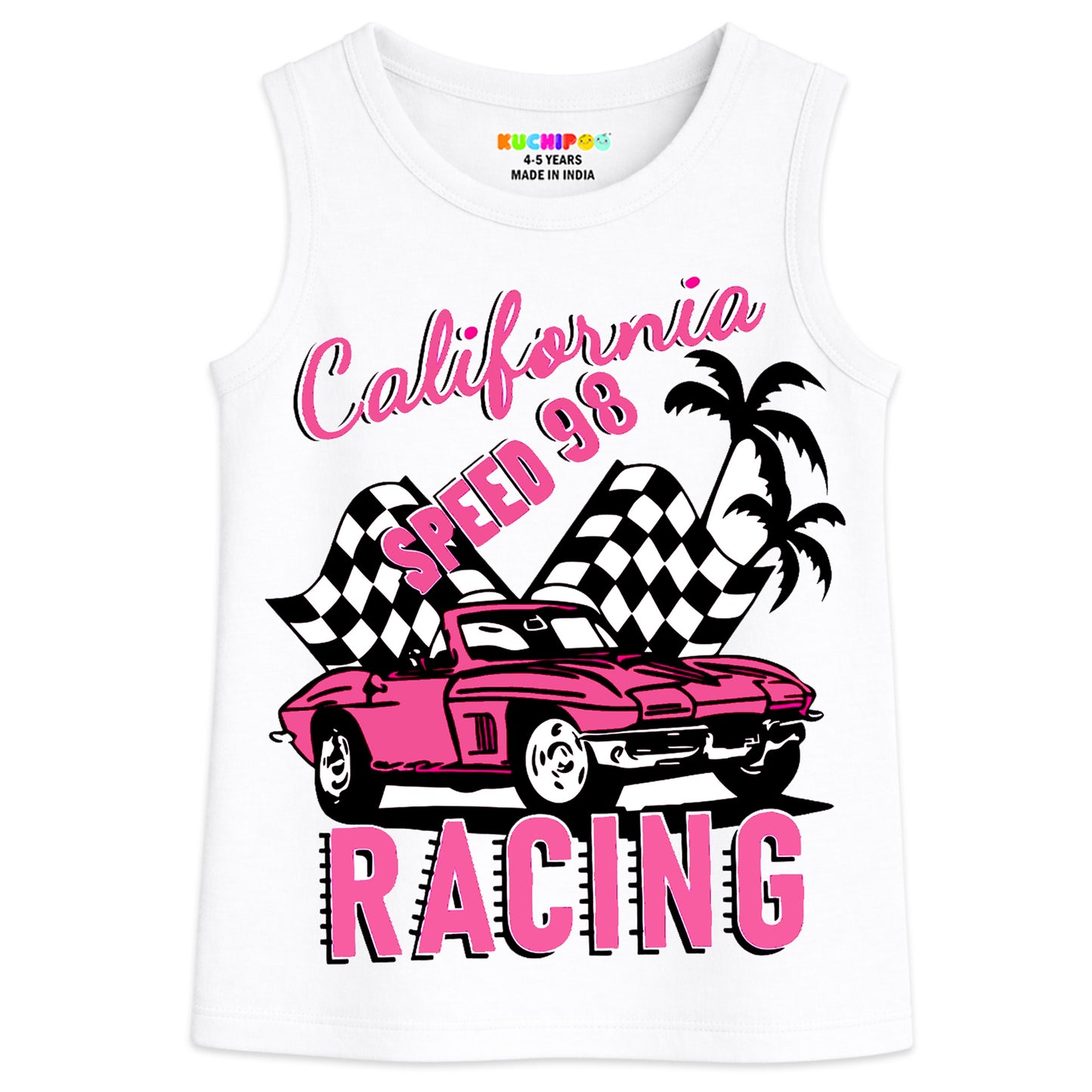 Kuchipoo Girls Sleeveless Cotton T-Shirt | Cute Graphic Print | Soft & Breathable Fabric | Round Neck Summer Top | Casual for Kids | Pack of 5
