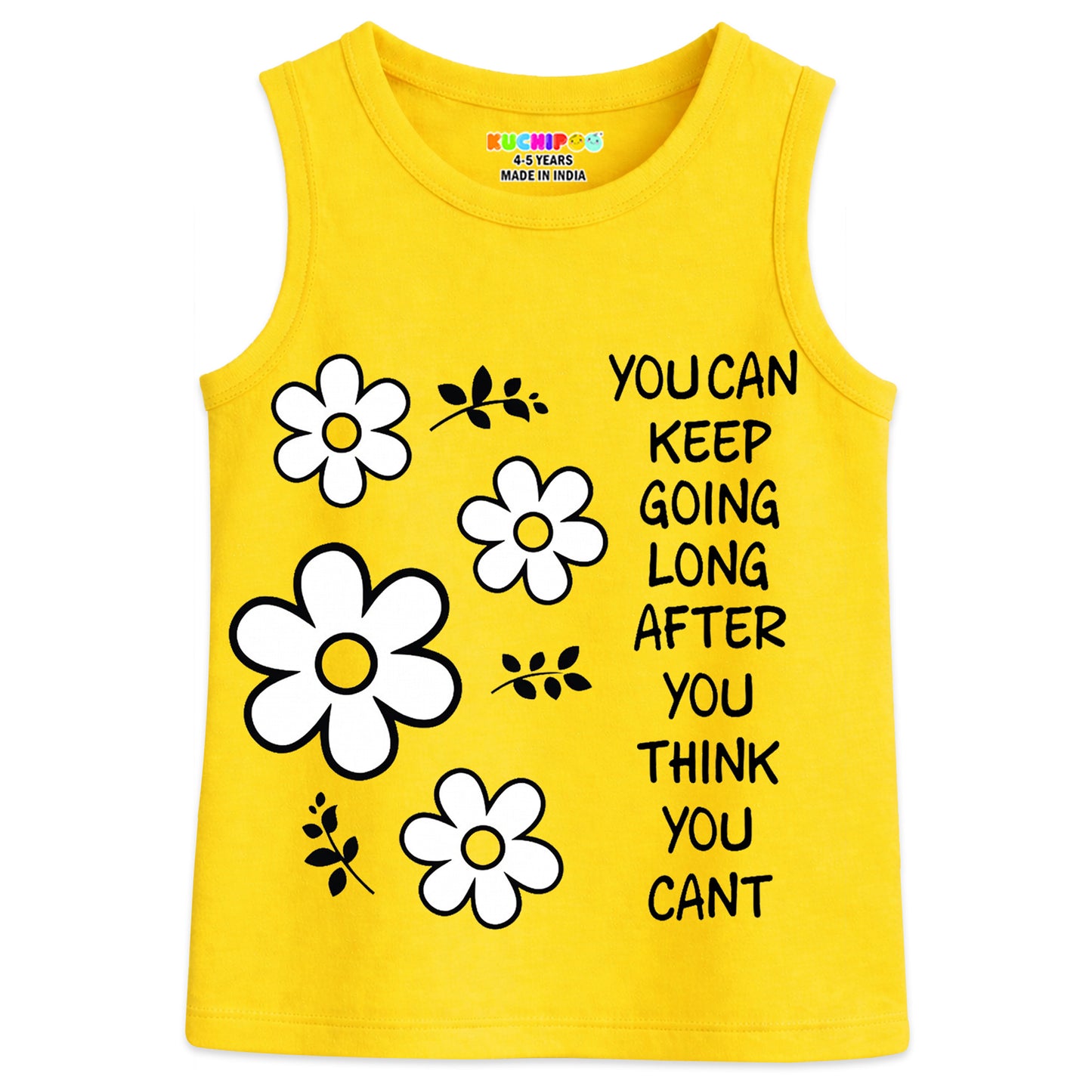 Kuchipoo Girls Sleeveless Cotton T-Shirt | Cute Graphic Print | Soft & Breathable Fabric | Round Neck Summer Top | Casual for Kids | Pack of 5