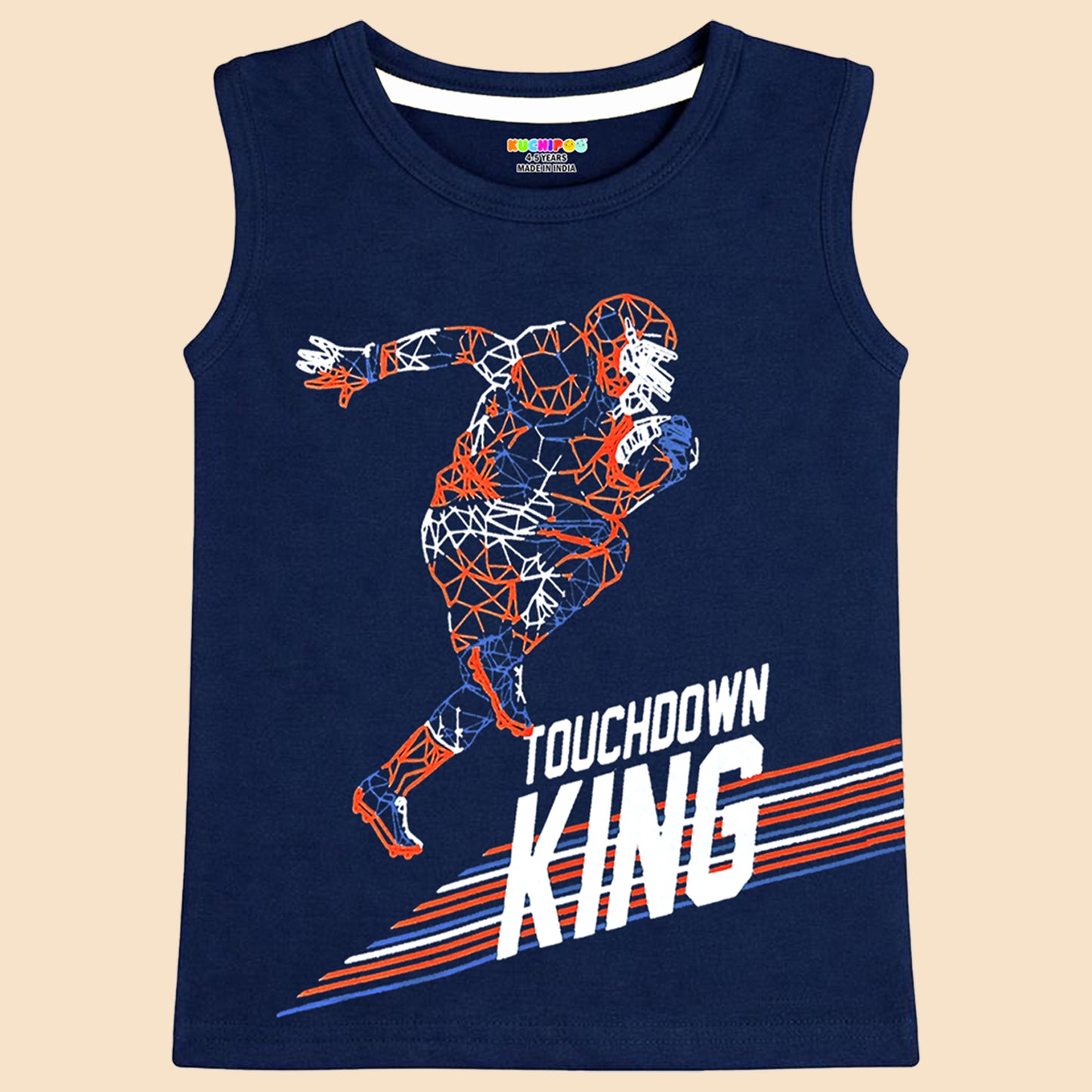 Kuchipoo Boys Sleeveless Cotton Tshirts | Printed Round Neck Kids Tshirts for Summer Wear | Pack of 4