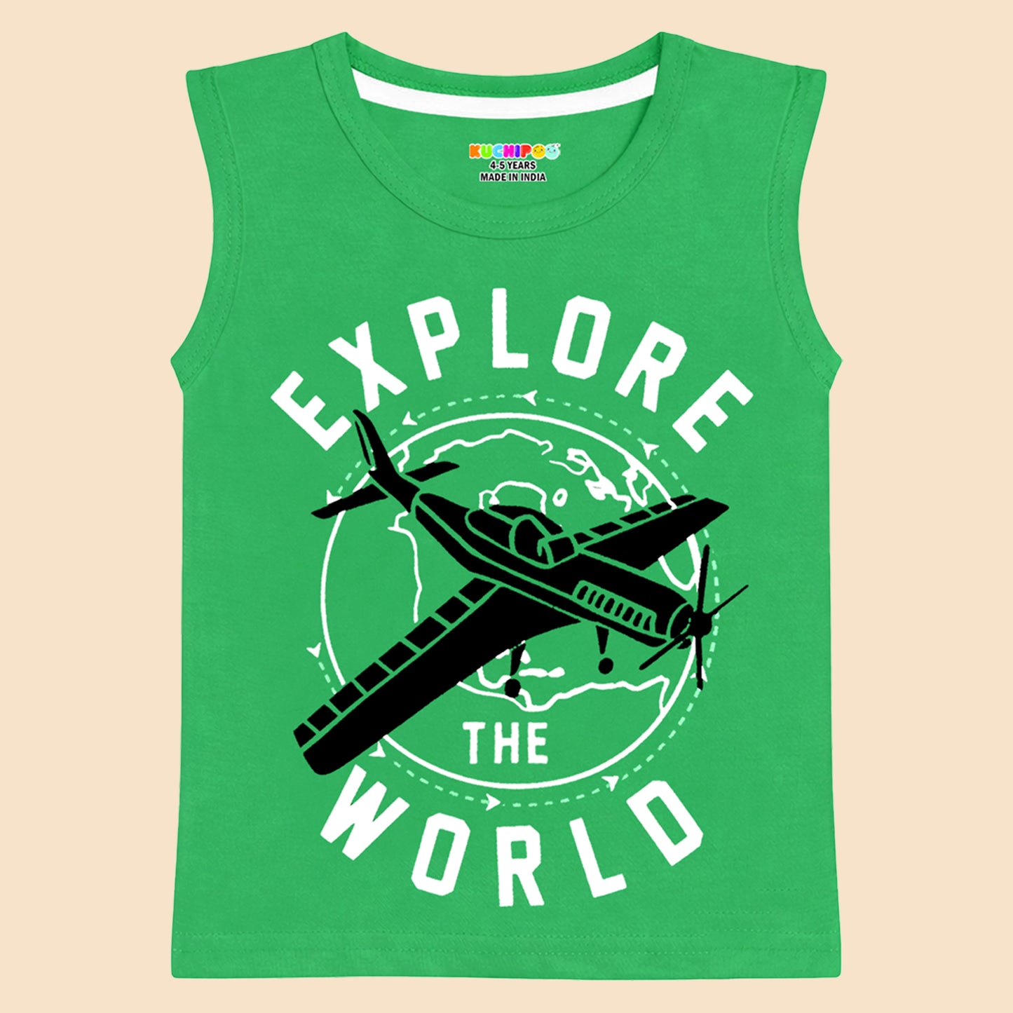 Kuchipoo Boys Sleeveless Cotton Tshirts | Printed Round Neck Kids Tshirts for Summer Wear | Pack of 4