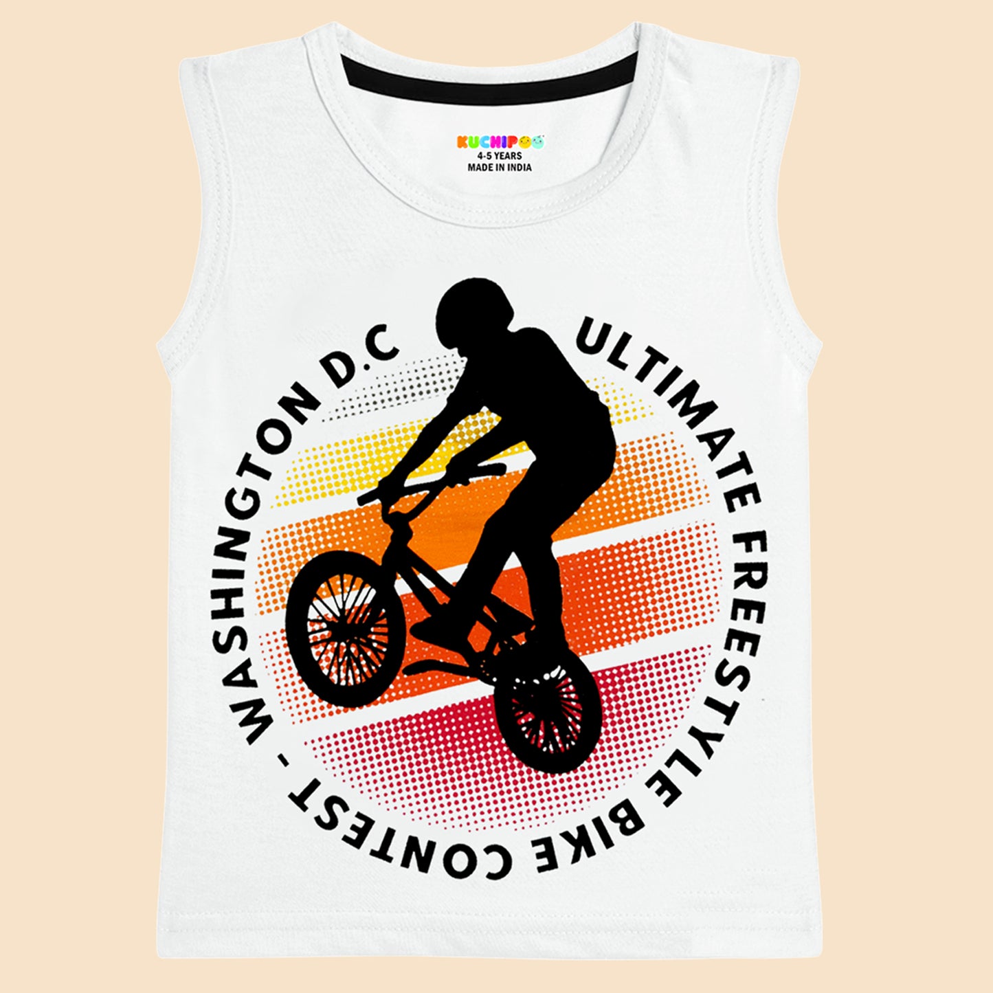 Kuchipoo Boys Sleeveless Cotton Tshirts | Printed Round Neck Kids Tshirts for Summer Wear | Pack of 4