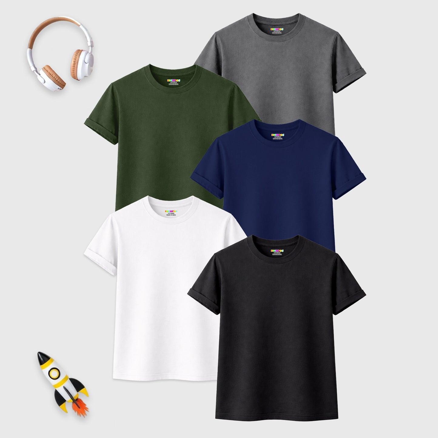 Kuchipoo Boys Half Sleeves Solid T-Shirts