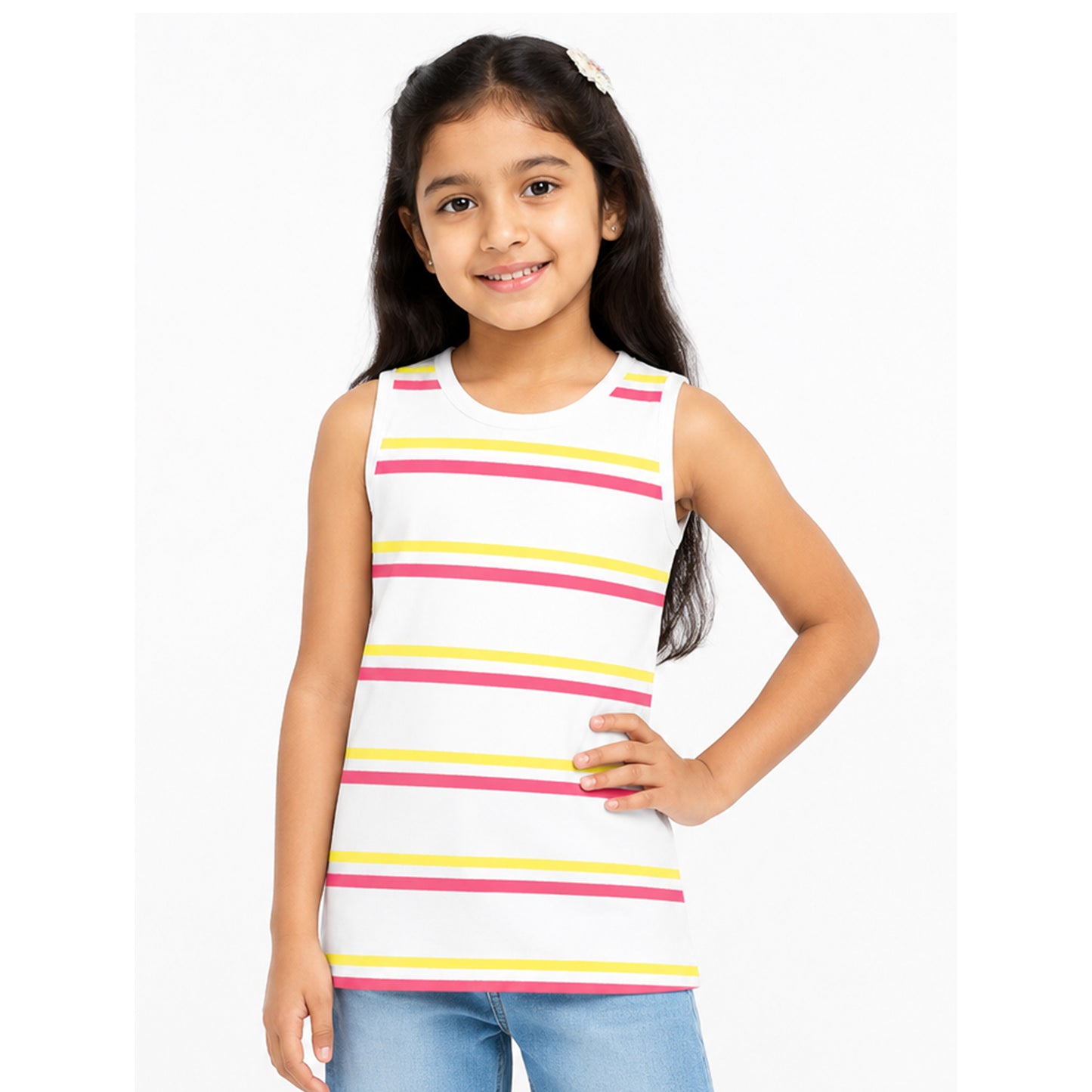 Kuchipoo Girls Sleeveless Cotton Tshirts | Printed Round Neck Kids Tshirts for Summer Wear | Pack of 3
