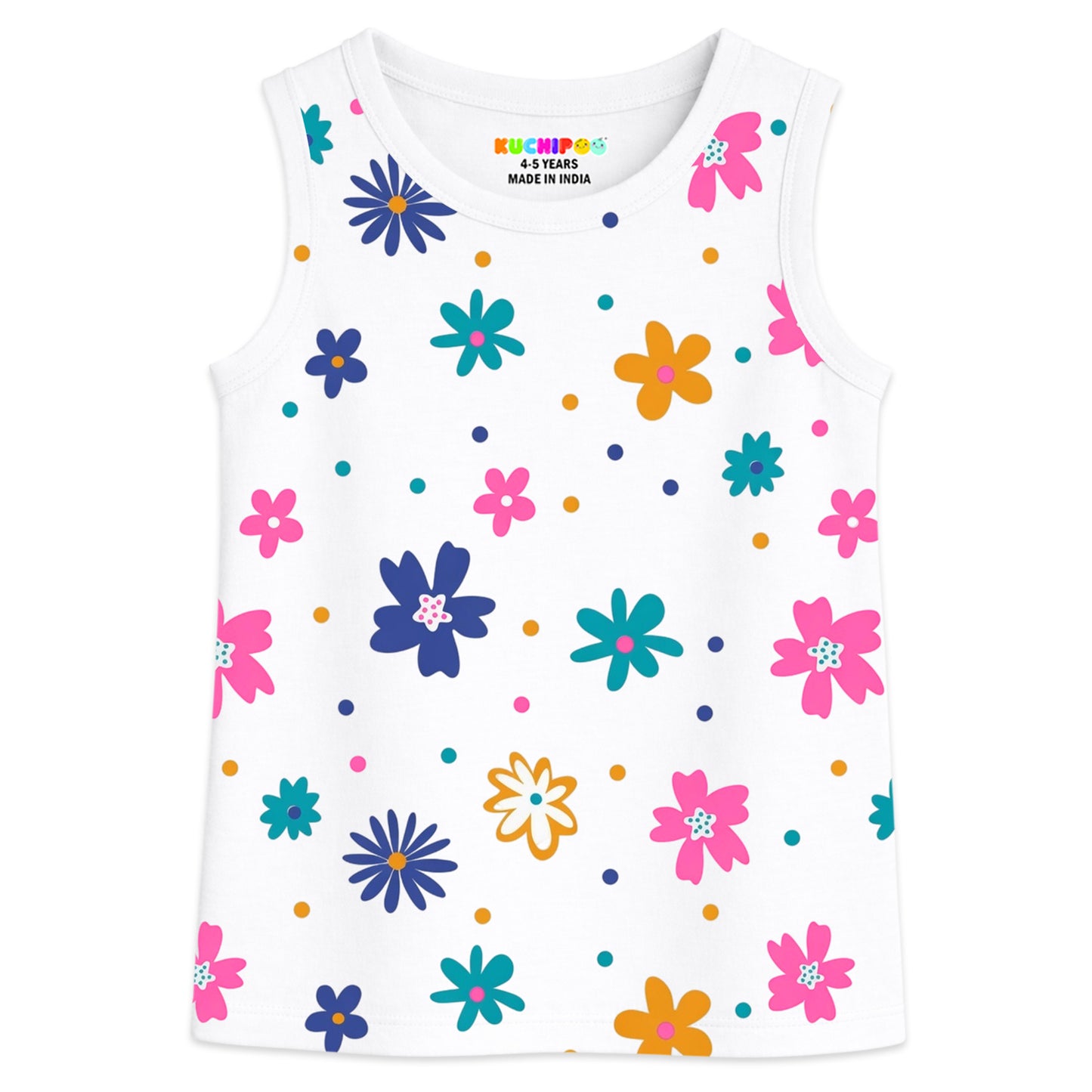 Kuchipoo Girls Sleeveless Cotton Tshirts | Printed Round Neck Kids Tshirts for Summer Wear | Pack of 3
