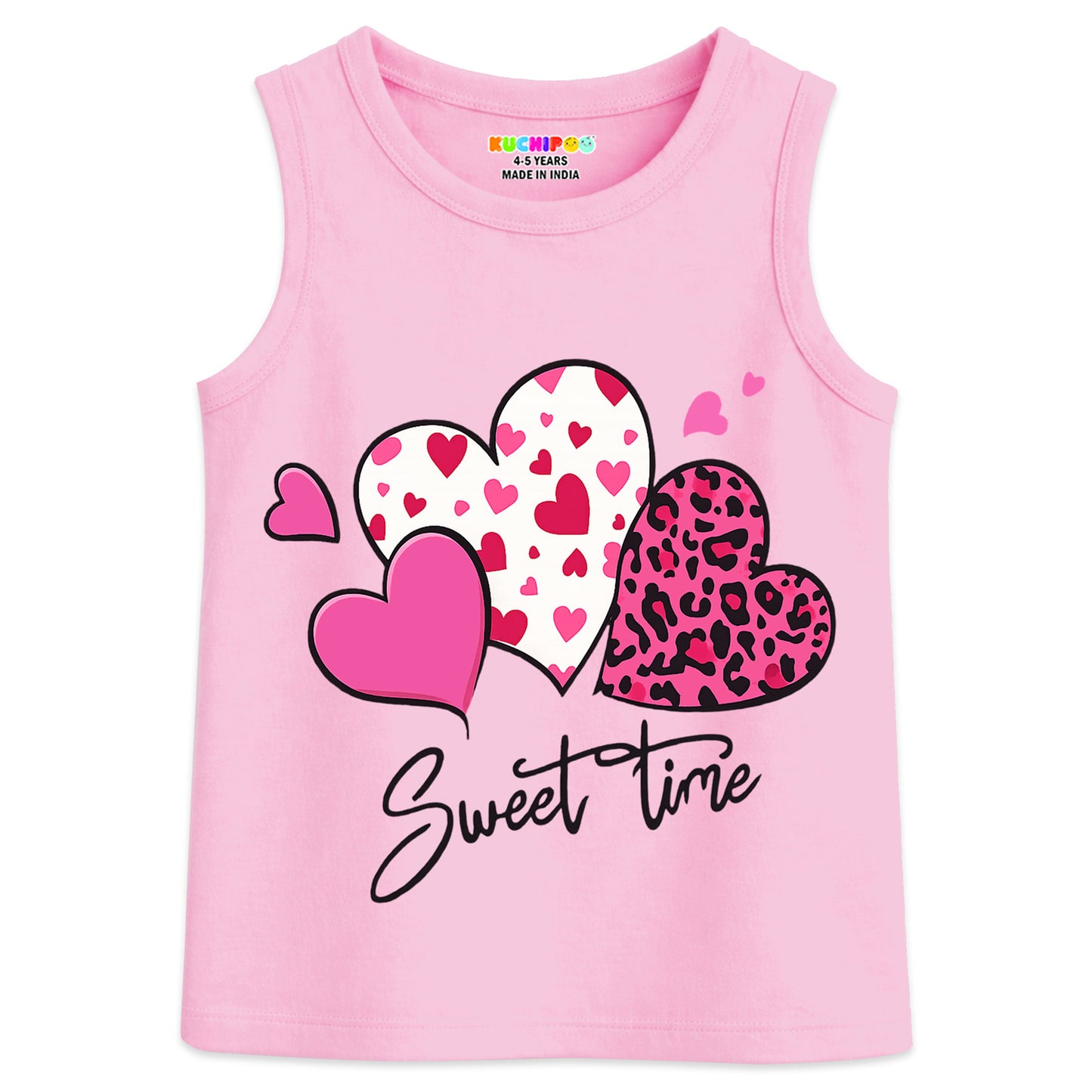 Kuchipoo Girls Sleeveless Cotton Tshirts | Printed Round Neck Kids Tshirts for Summer Wear | Pack of 3