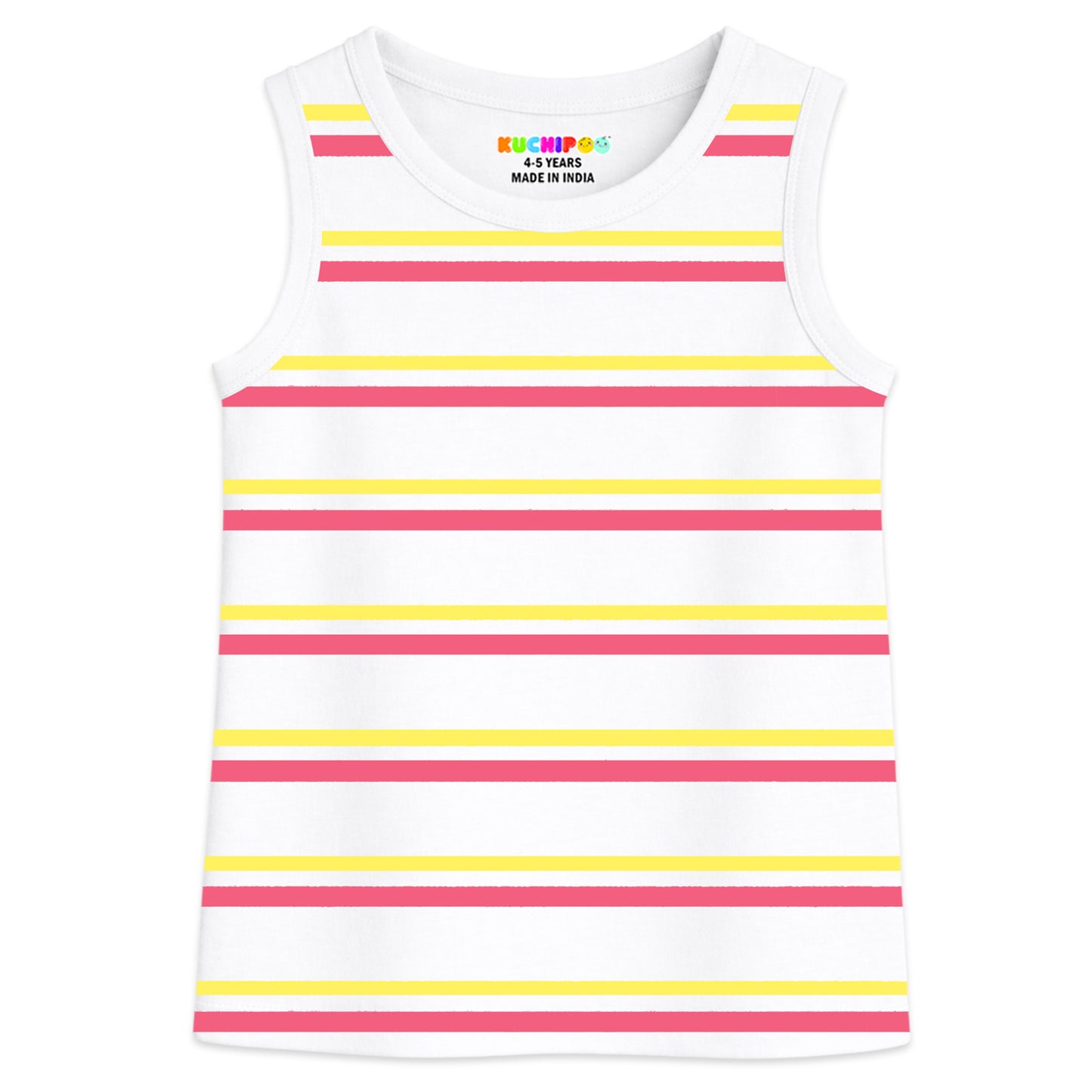 Kuchipoo Girls Sleeveless Cotton Tshirts | Printed Round Neck Kids Tshirts for Summer Wear | Pack of 3
