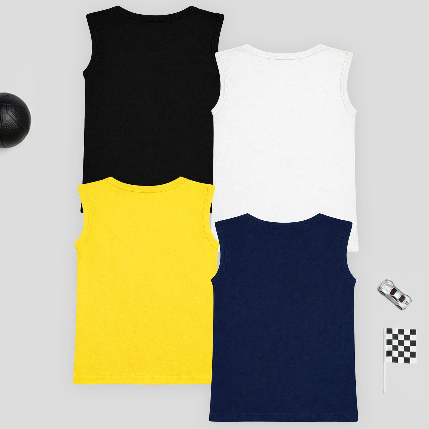 Kuchipoo Boys Sleeveless Cotton Tshirts | Printed Round Neck Kids Tshirts for Summer Wear | Pack of 4