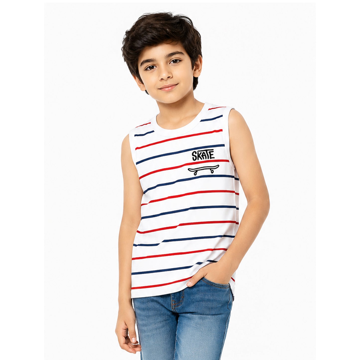 Kuchipoo Boys Sleeveless Cotton Tshirts | Printed Round Neck Kids Tshirts for Summer Wear | Pack of 4