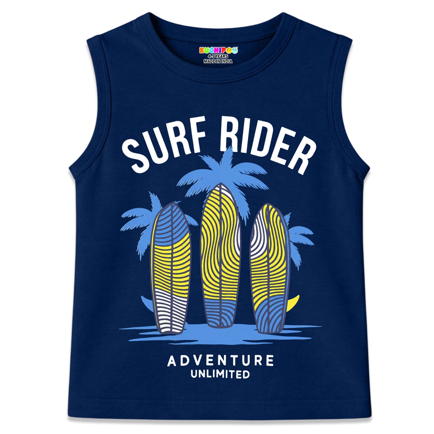 Kuchipoo Boys Sleeveless Cotton Tshirts | Printed Round Neck Kids Tshirts for Summer Wear | Pack of 4
