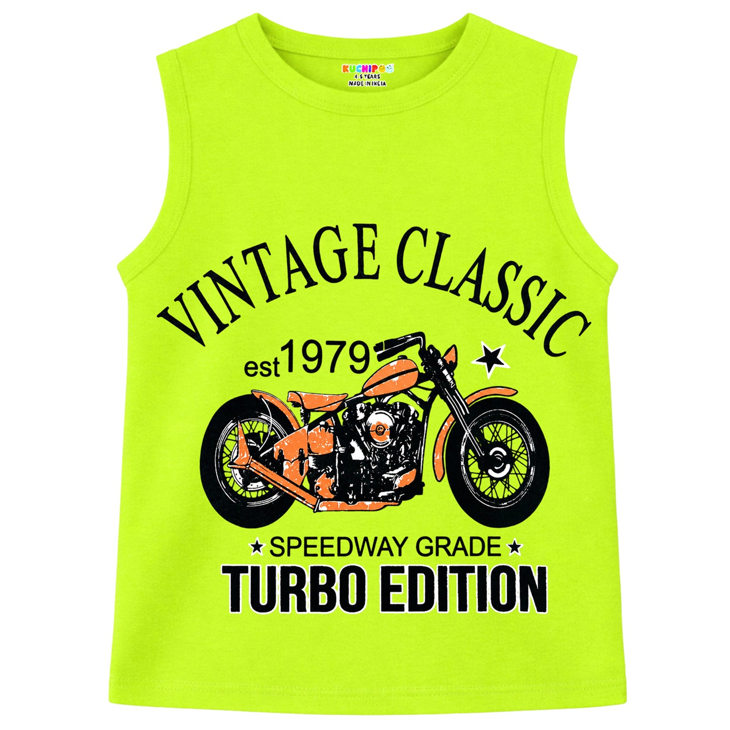 Kuchipoo Boys Sleeveless Cotton Tshirts | Printed Round Neck Kids Tshirts for Summer Wear | Pack of 4