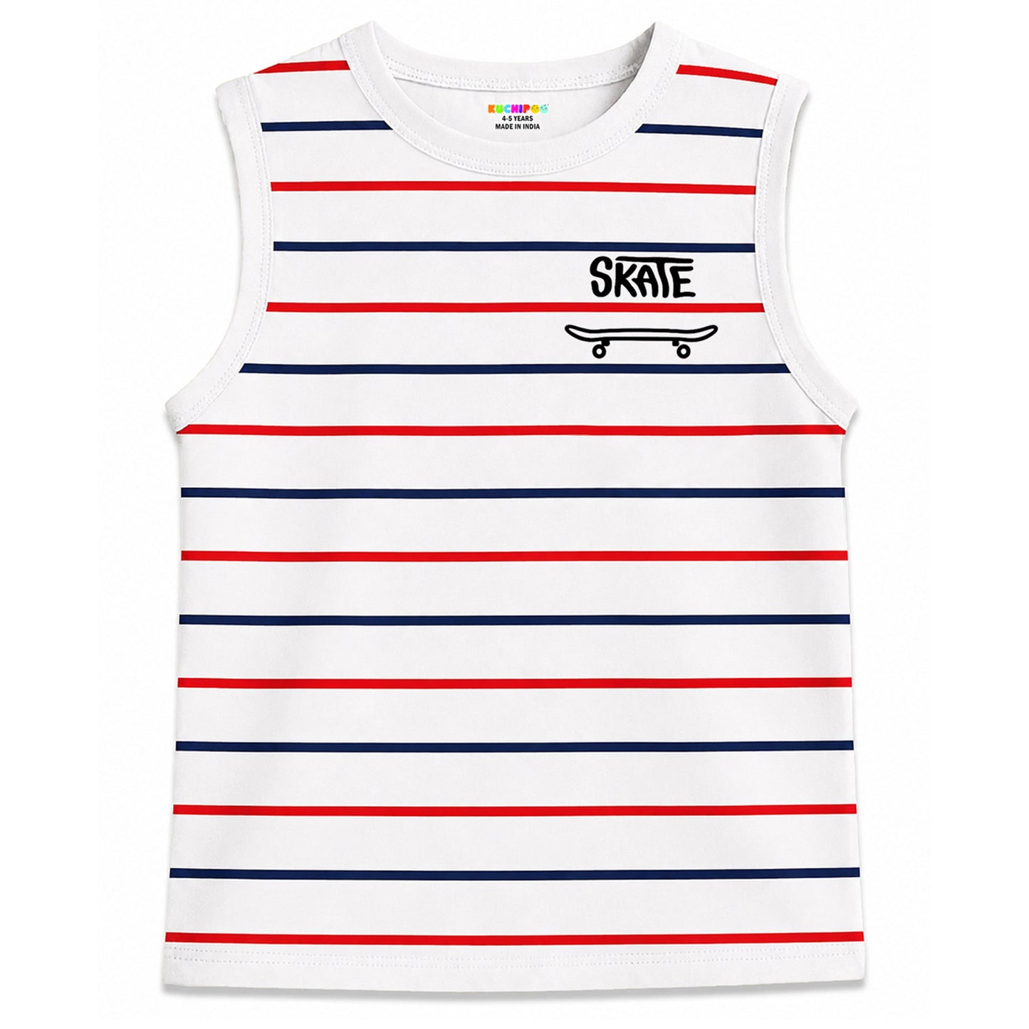 Kuchipoo Boys Sleeveless Cotton Tshirts | Printed Round Neck Kids Tshirts for Summer Wear | Pack of 4