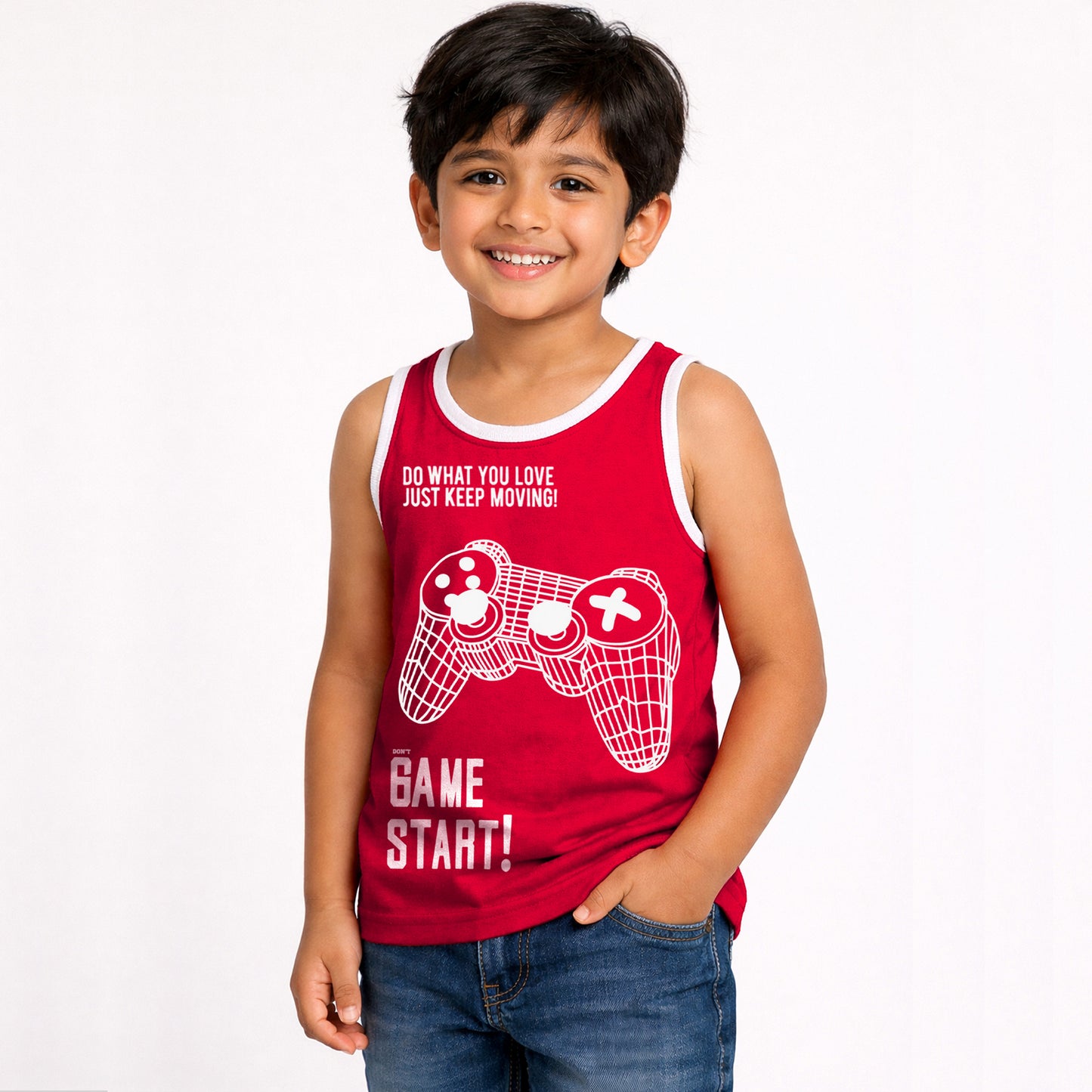 Kuchipoo Boys Sleeveless Cotton Tshirts | Printed Round Neck Kids Tshirts for Summer Wear | Pack of 4