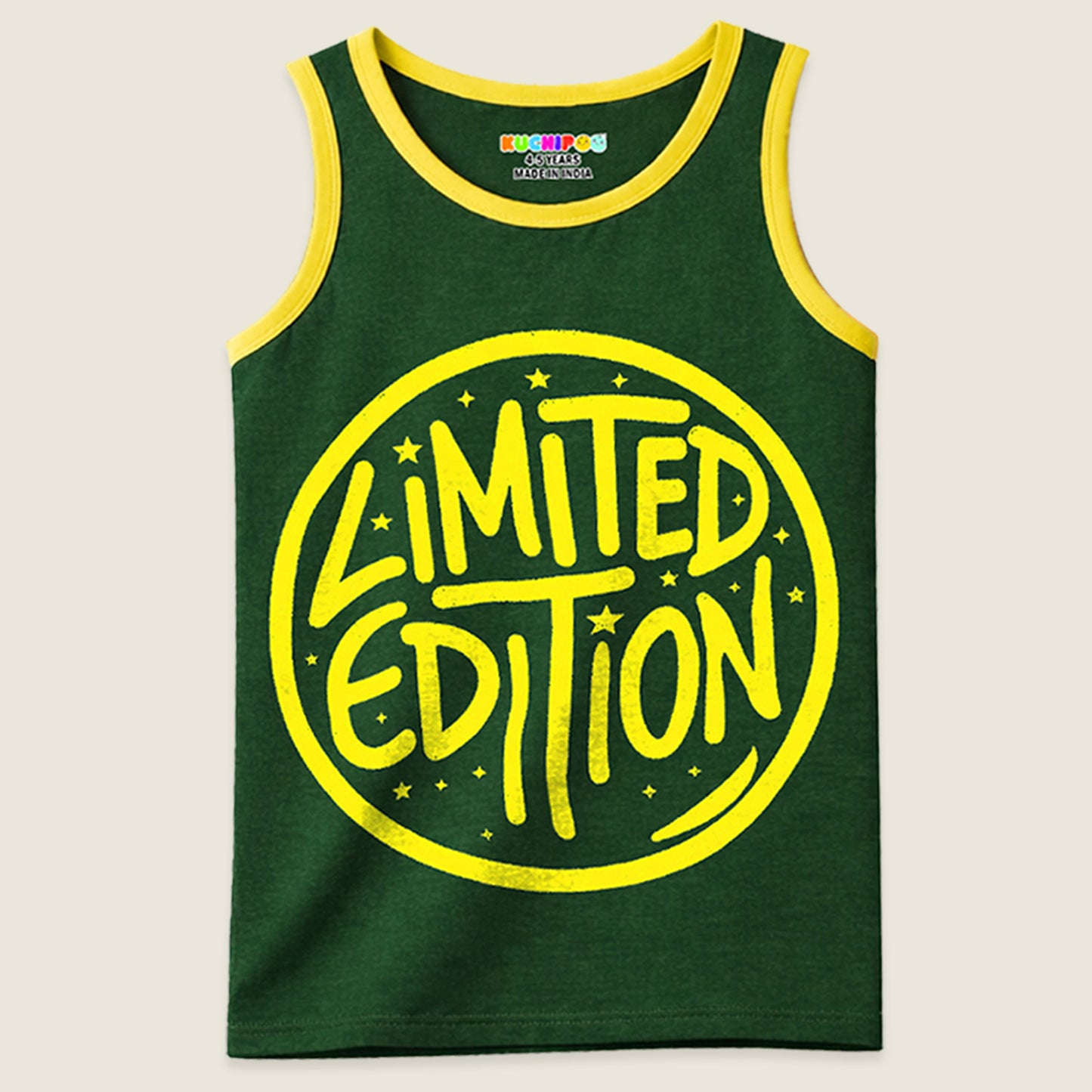 Kuchipoo Boys Sleeveless Cotton Tshirts | Printed Round Neck Kids Tshirts for Summer Wear | Pack of 4