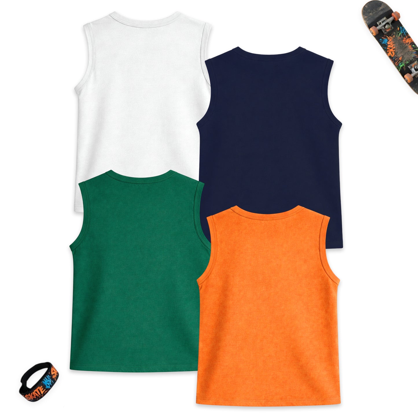 Kuchipoo Boys Sleeveless Cotton Tshirts | Printed Round Neck Kids Tshirts for Summer Wear | Pack of 4