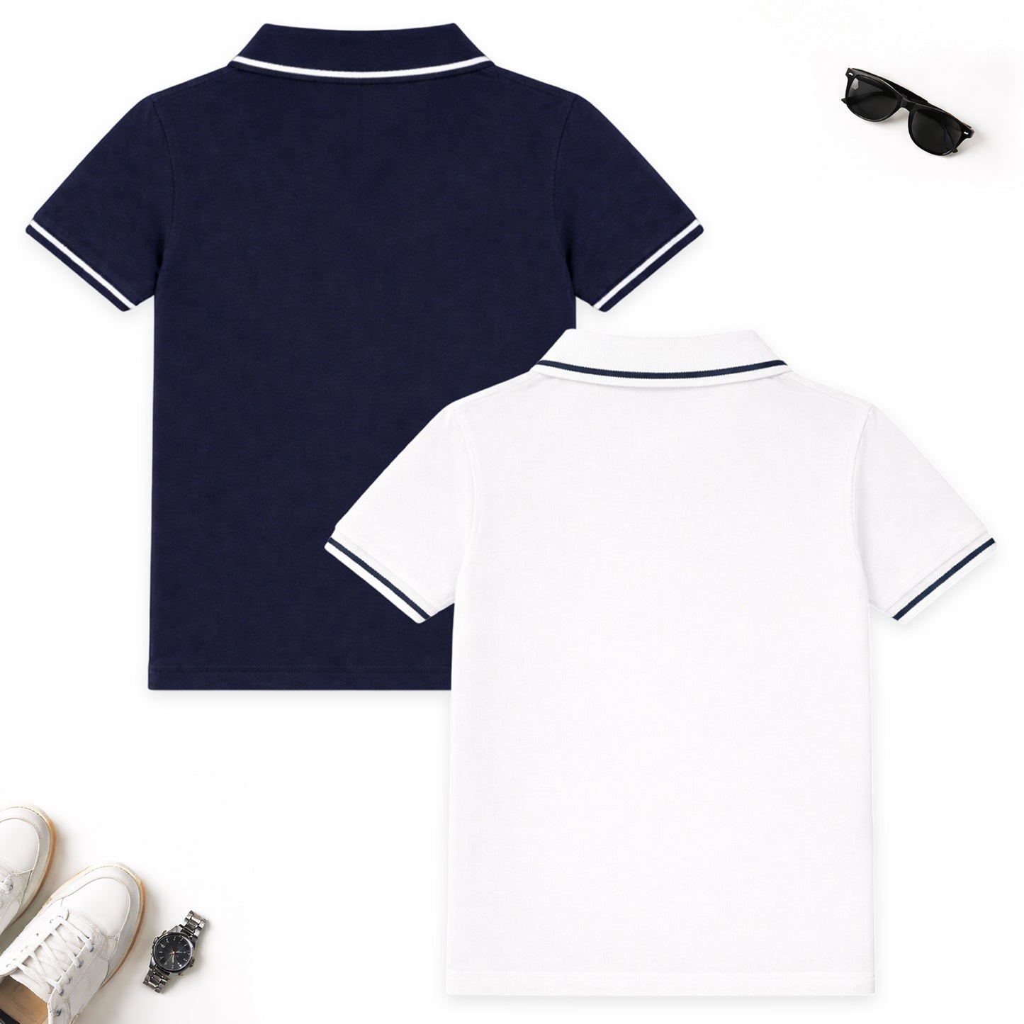 Kuchipoo Boys 100% Cotton Polo T-Shirts | Half Sleeve Collared Neck | Soft & Comfortable Casual Wear for Kids | Pack of 2