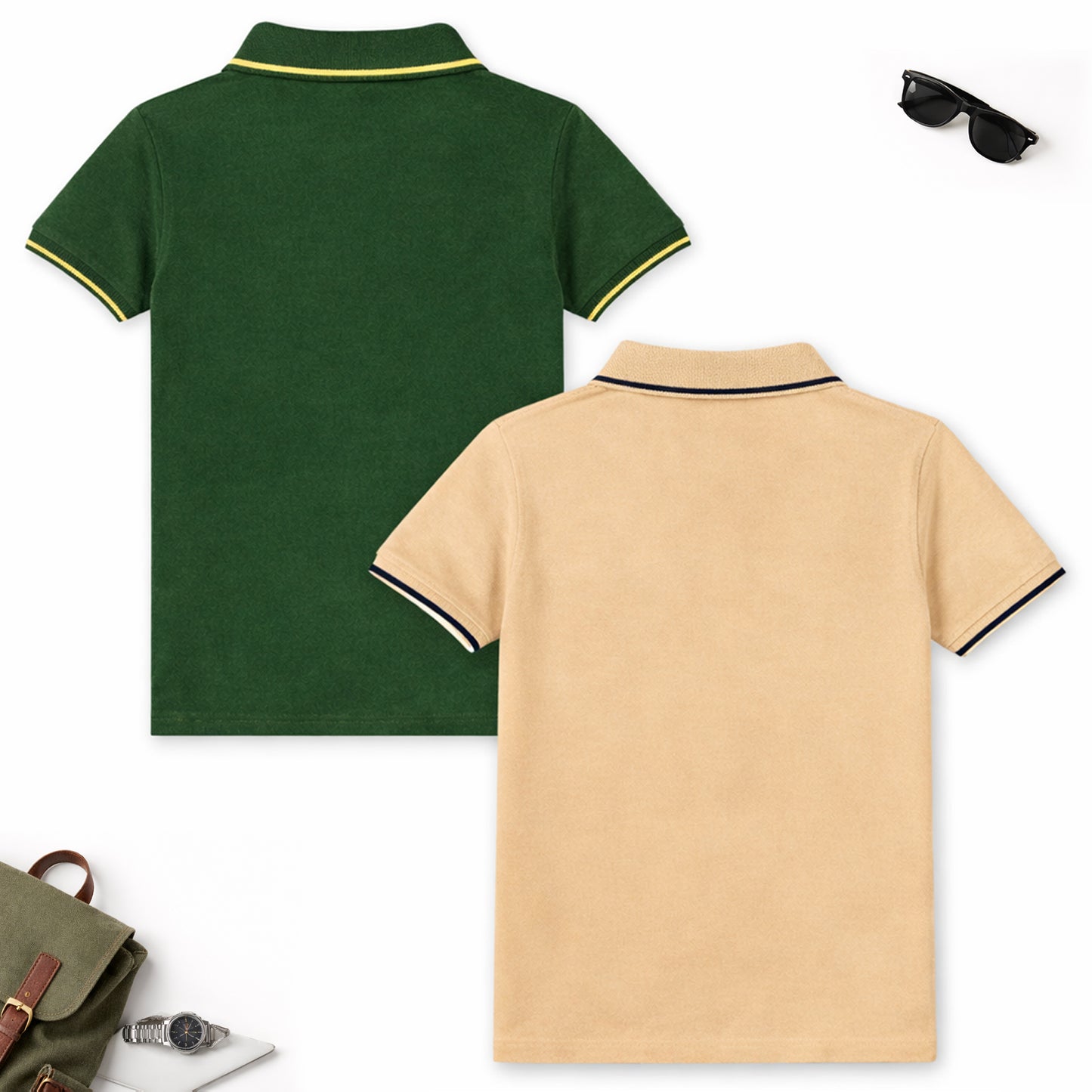 Kuchipoo Boys 100% Cotton Polo T-Shirts | Half Sleeve Collared Neck | Soft & Comfortable Casual Wear for Kids | Pack of 2