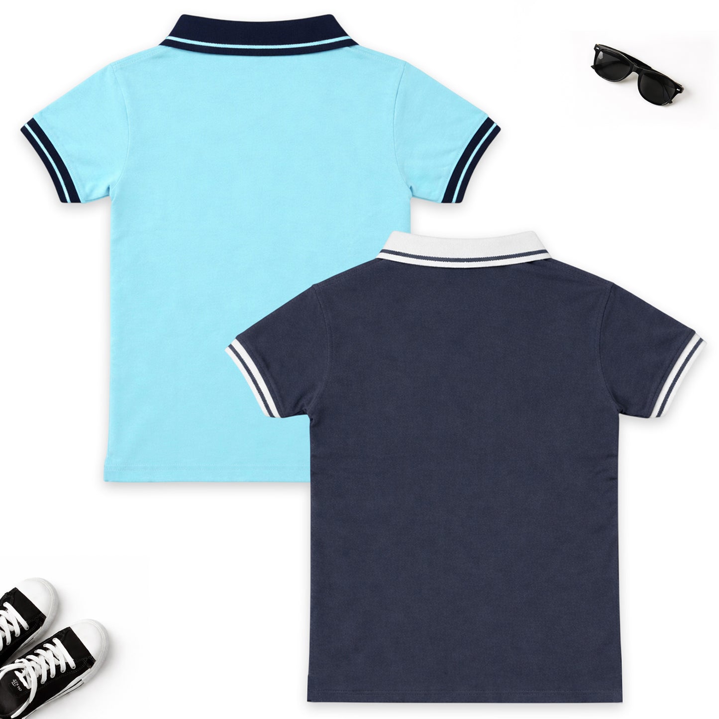 Kuchipoo Boys 100% Cotton Polo T-Shirts | Half Sleeve Collared Neck | Soft & Comfortable Casual Wear for Kids | Pack of 2