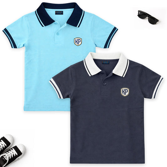 Kuchipoo Boys 100% Cotton Polo T-Shirts | Half Sleeve Collared Neck | Soft & Comfortable Casual Wear for Kids | Pack of 2