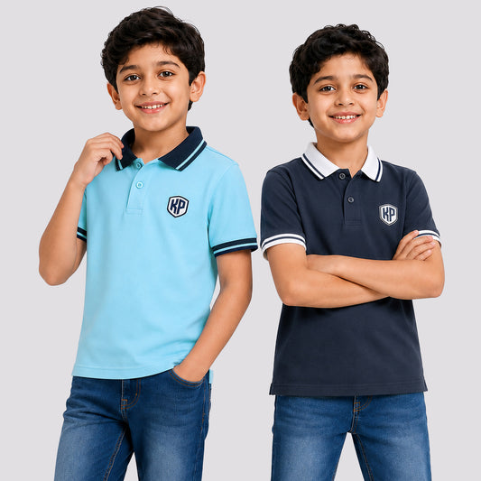 Kuchipoo Boys 100% Cotton Polo T-Shirts | Half Sleeve Collared Neck | Soft & Comfortable Casual Wear for Kids | Pack of 2