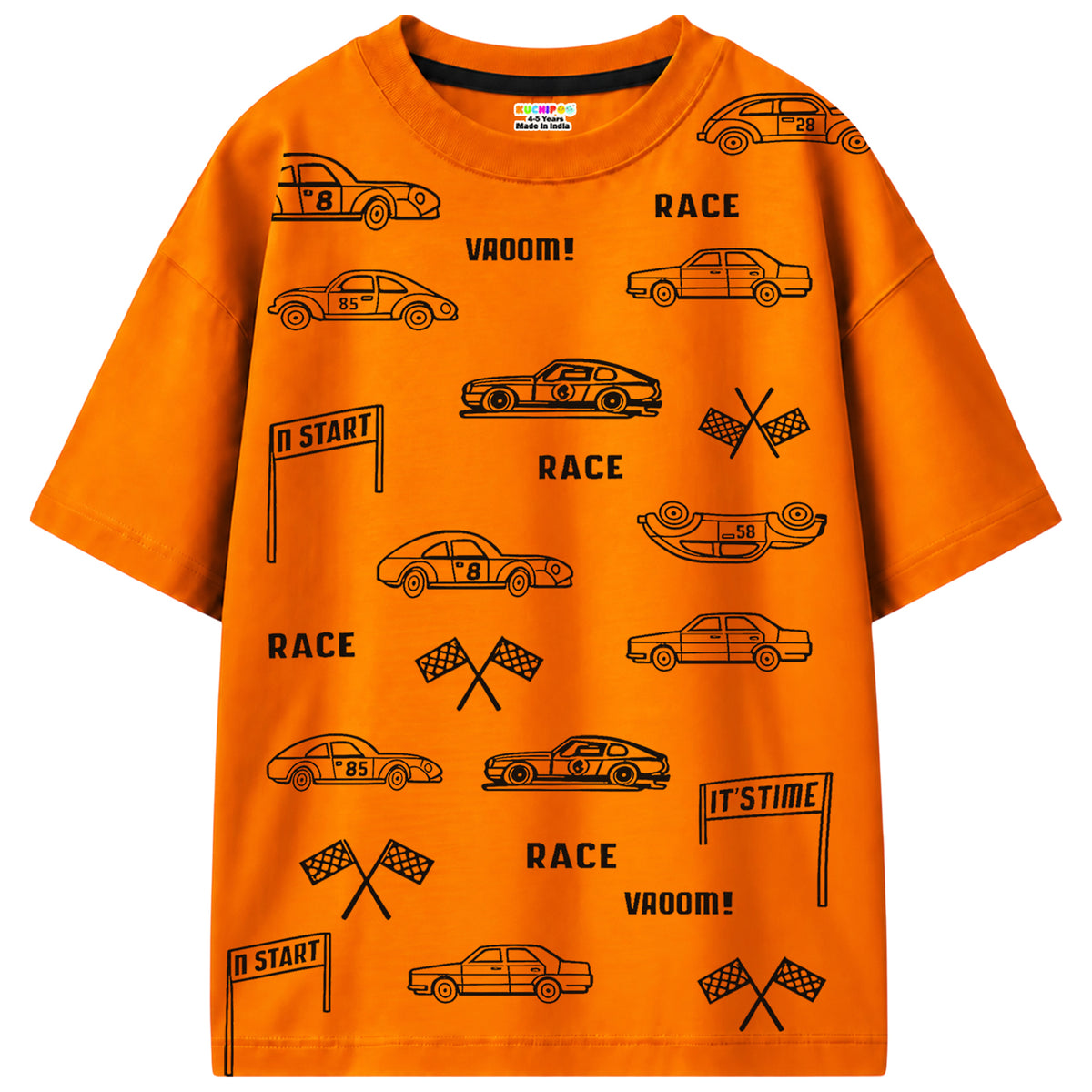 Kuchipoo Boys Cotton Printed T-Shirts | Half Sleeve Round Neck | Soft & Comfortable Casual Wear for Kids | Pack of 5