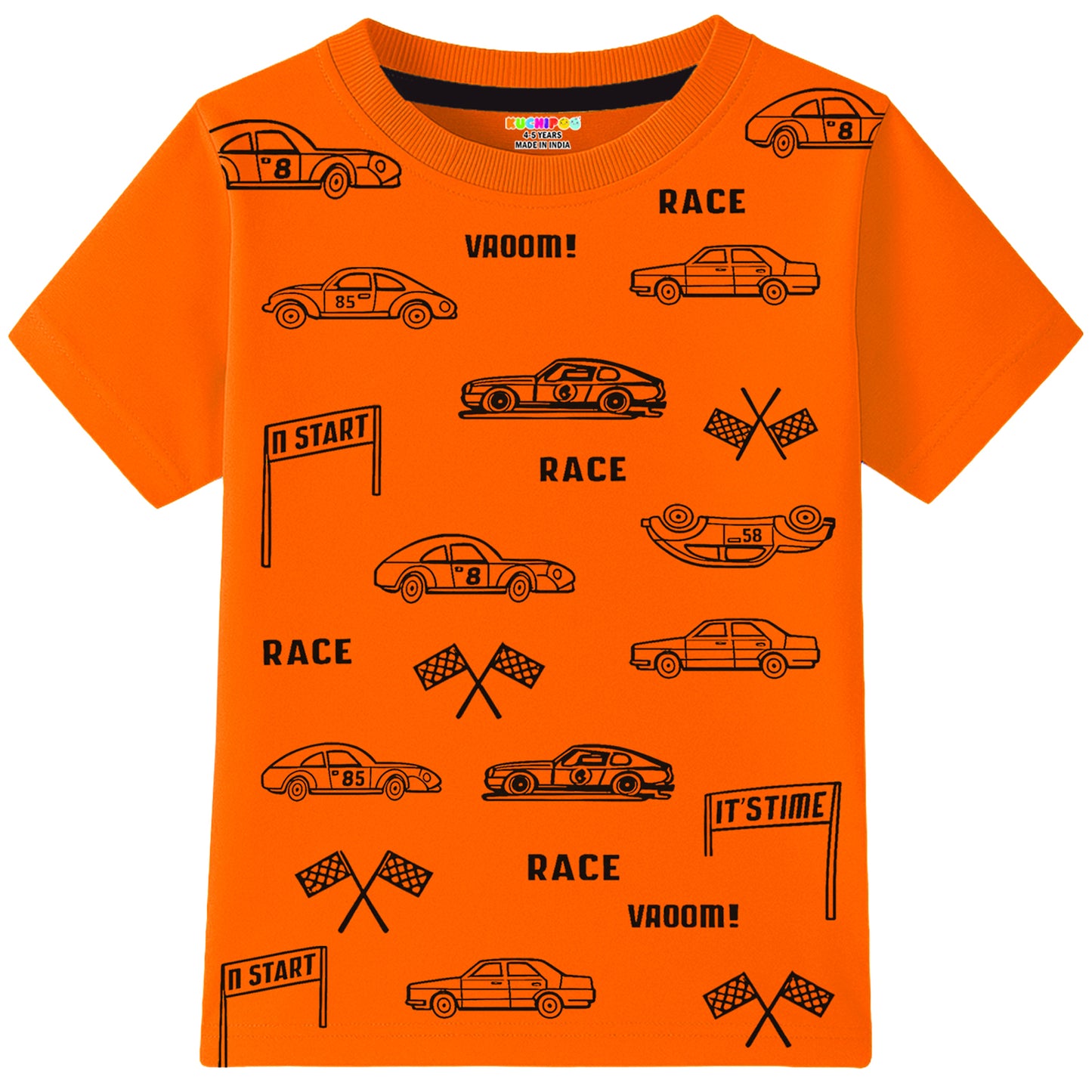 Kuchipoo Boys Cotton Printed T-Shirts | Half Sleeve Round Neck | Soft & Comfortable Casual Wear for Kids | Pack of 5