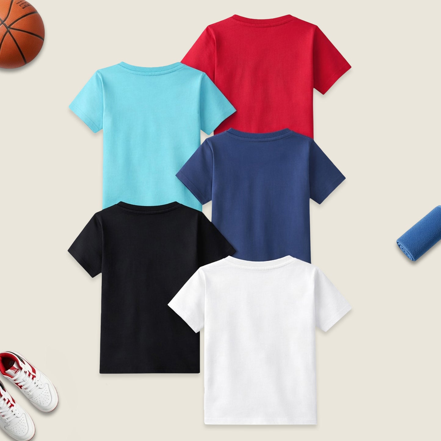 Kuchipoo Boys Cotton Printed T-Shirts | Half Sleeve Round Neck | Soft & Comfortable Casual Wear for Kids | Pack of 5