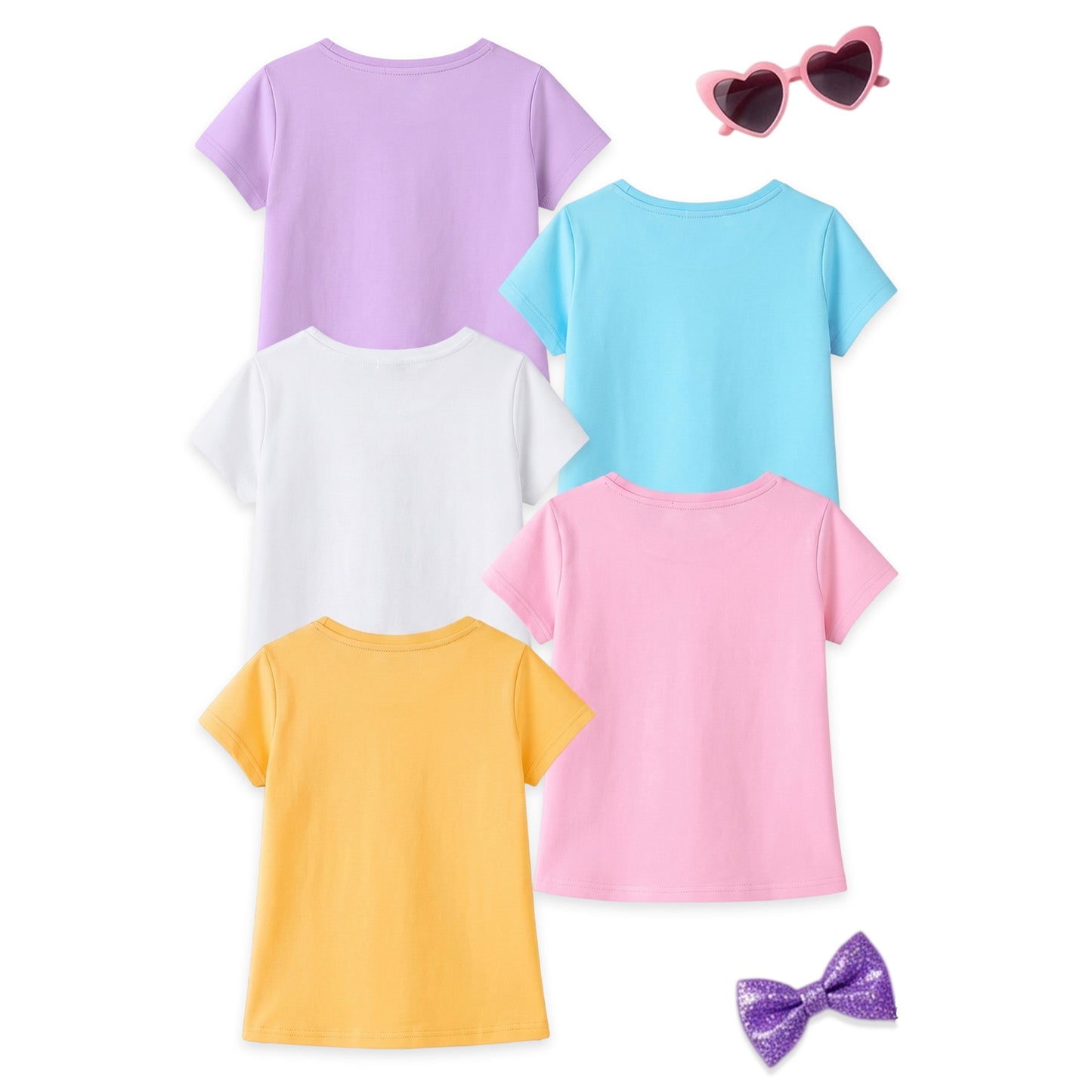 Kuchipoo Girls Cotton Printed T-Shirts | Half Sleeve Round Neck | Soft & Comfortable Casual Wear for Kids | Pack of 5