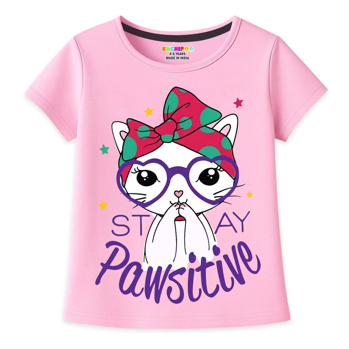 Kuchipoo Girls Cotton Printed T-Shirts | Half Sleeve Round Neck | Soft & Comfortable Casual Wear for Kids | Pack of 5