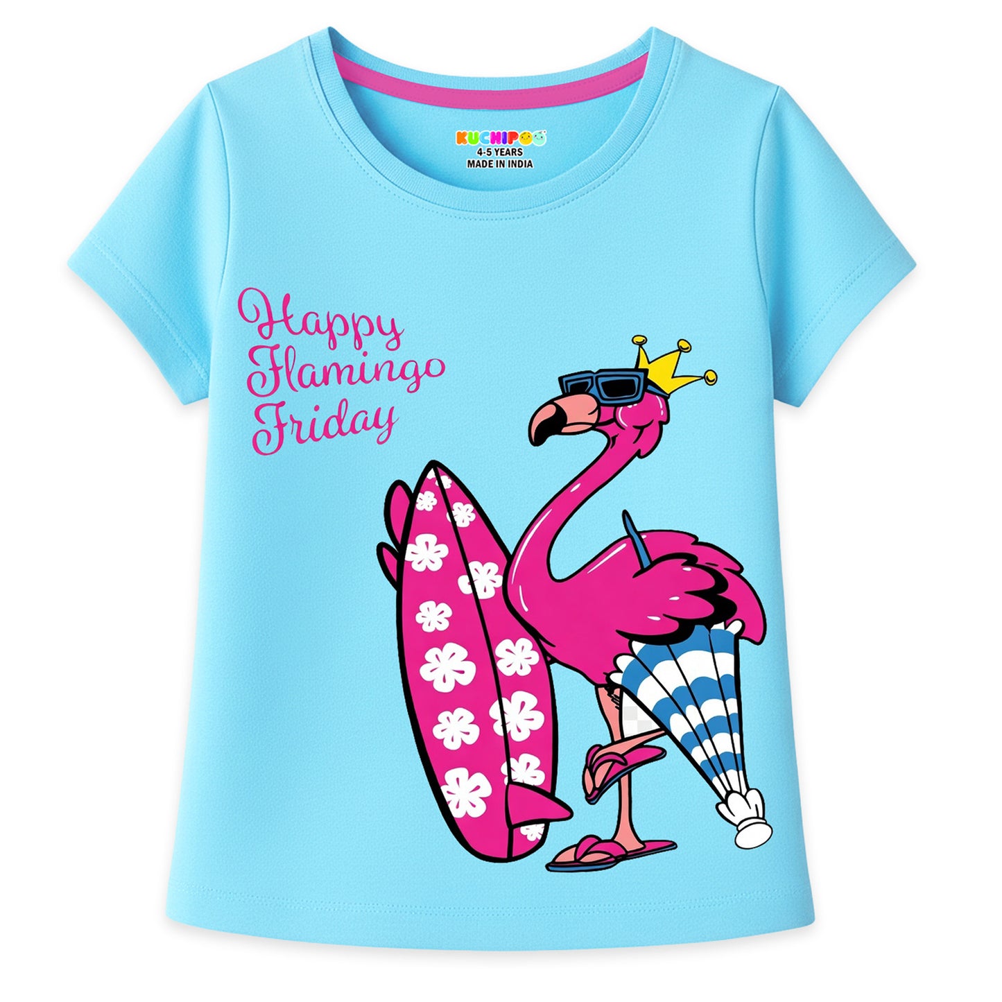 Kuchipoo Girls Cotton Printed T-Shirts | Half Sleeve Round Neck | Soft & Comfortable Casual Wear for Kids | Pack of 5