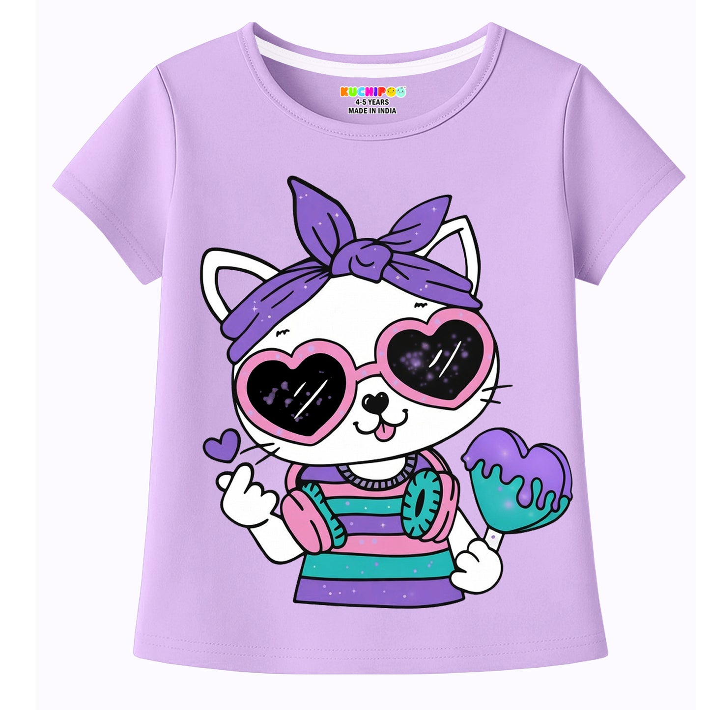 Kuchipoo Girls Cotton Printed T-Shirts | Half Sleeve Round Neck | Soft & Comfortable Casual Wear for Kids | Pack of 5