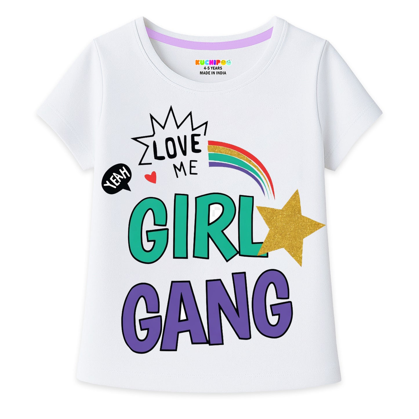 Kuchipoo Girls Cotton Printed T-Shirts | Half Sleeve Round Neck | Soft & Comfortable Casual Wear for Kids | Pack of 5