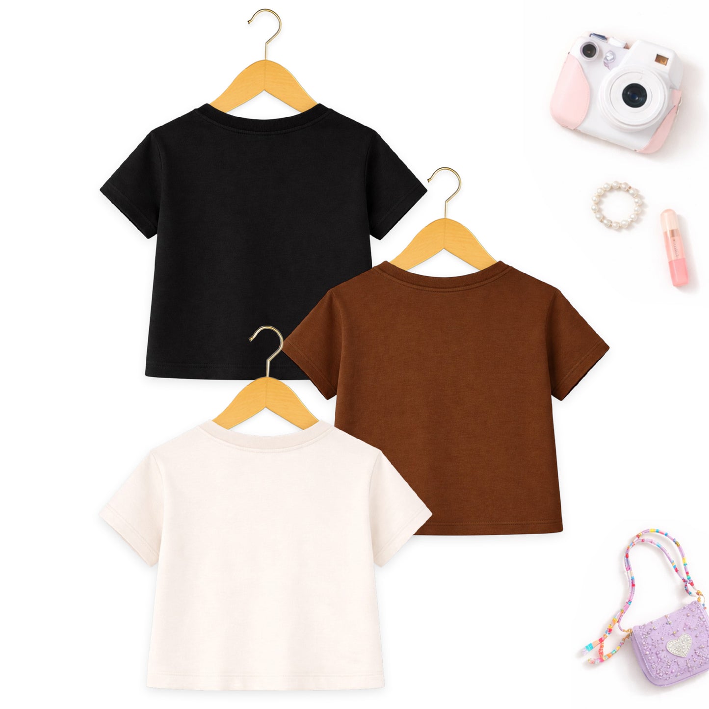 Kuchipoo Girls Crop Top Cotton T-Shirt - Pack of 3