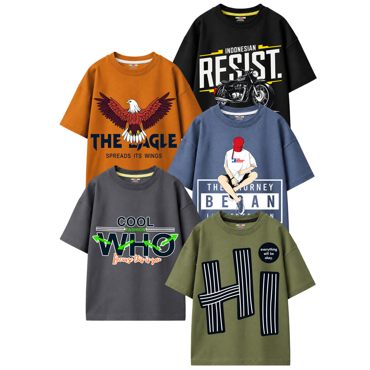 Kuchipoo Boys Cotton Printed T-Shirts | Half Sleeve Round Neck | Soft & Comfortable Casual Wear for Kids | Pack of 5