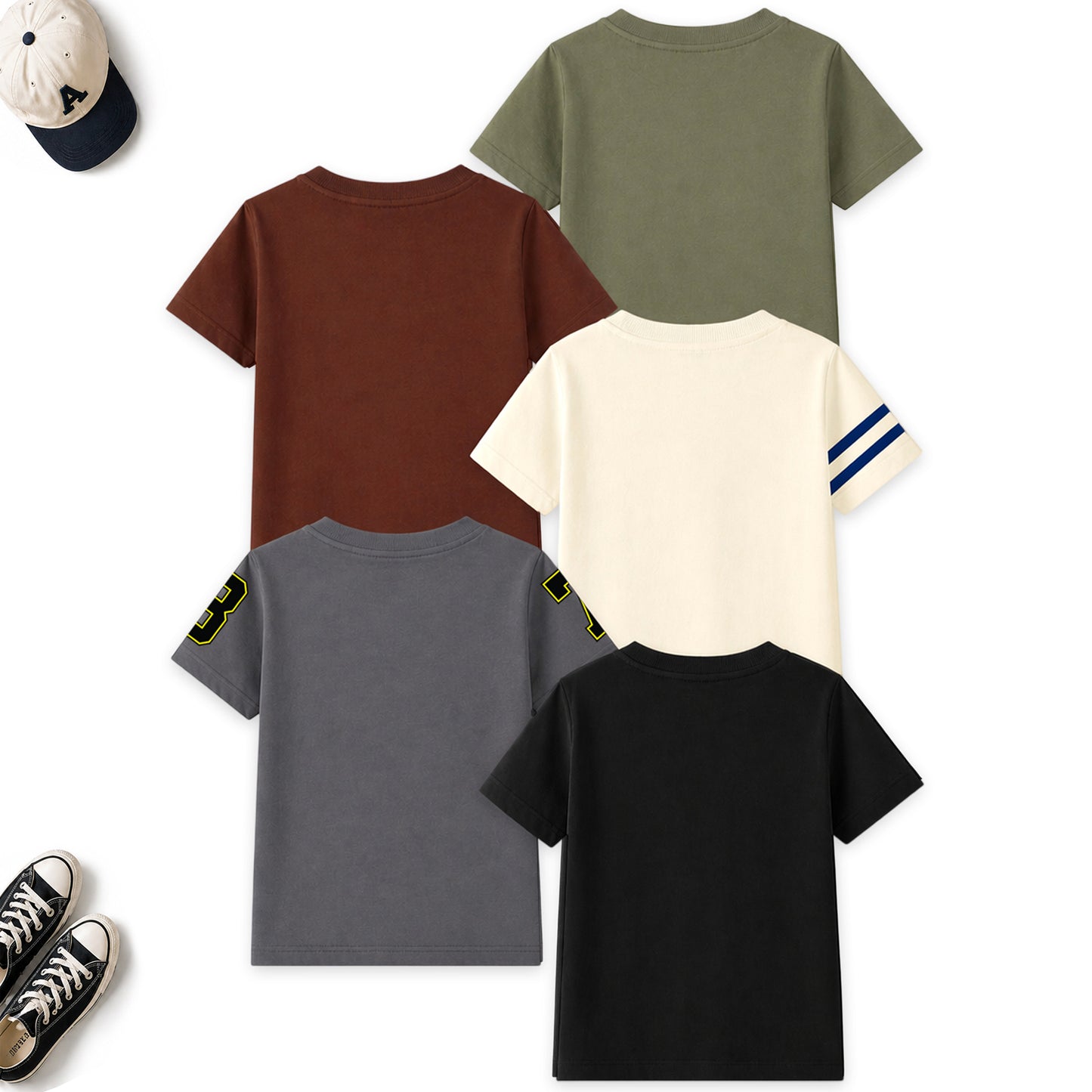 Kuchipoo Boys Cotton Printed T-Shirts | Half Sleeve Round Neck | Soft & Comfortable Casual Wear for Kids | Pack of 5