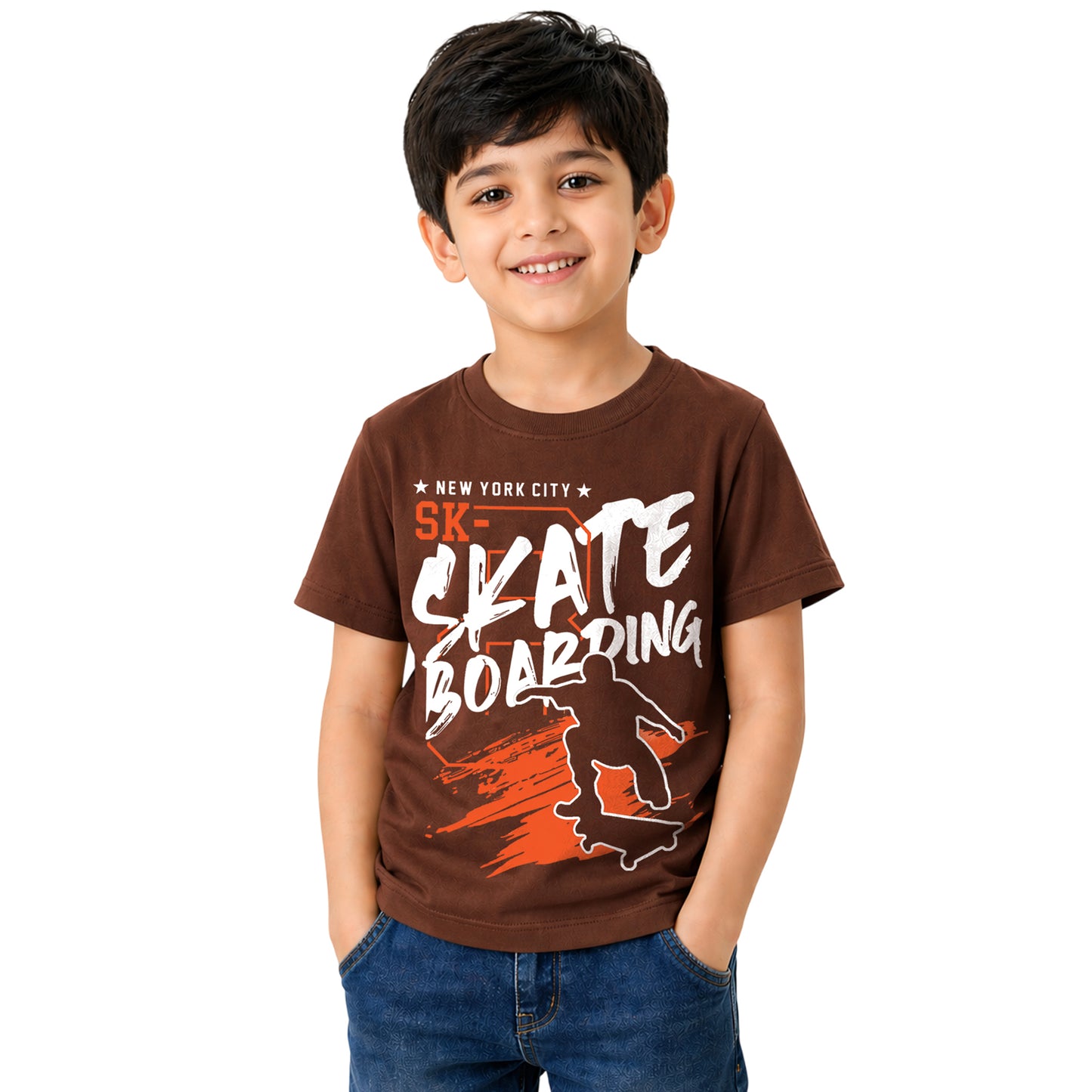 Kuchipoo Boys Cotton Printed T-Shirts | Half Sleeve Round Neck | Soft & Comfortable Casual Wear for Kids | Pack of 5