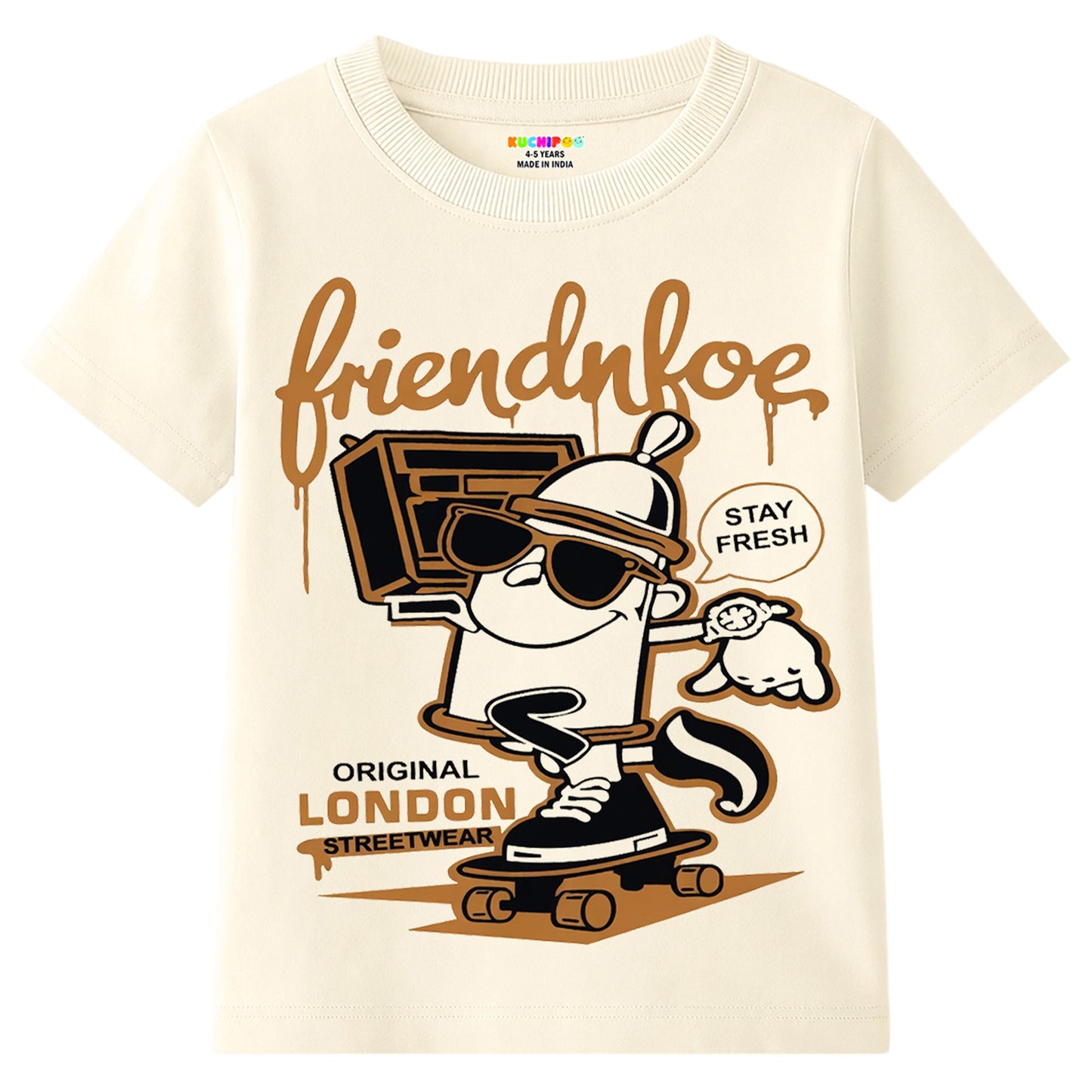 Kuchipoo Boys Cotton Printed T-Shirts | Half Sleeve Round Neck | Soft & Comfortable Casual Wear for Kids | Pack of 5
