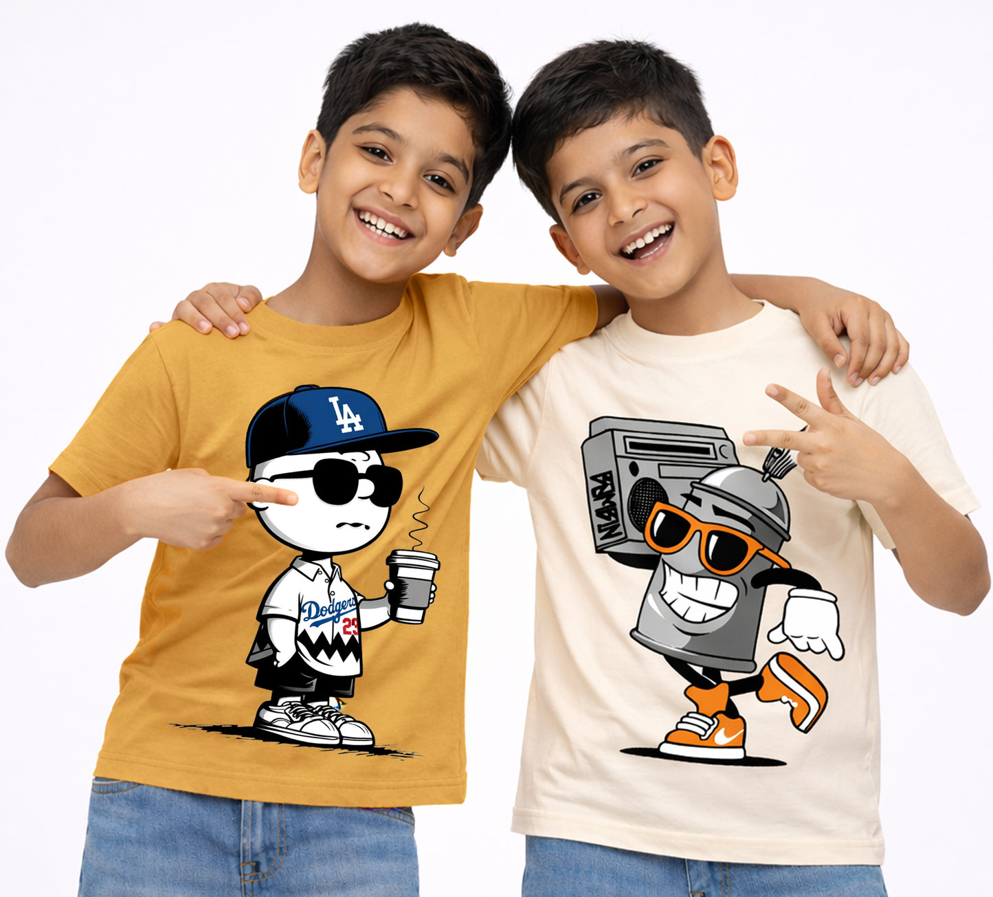 Kuchipoo Boys Cotton Printed T-Shirts | Half Sleeve Round Neck | Soft & Comfortable Casual Wear for Kids | Pack of 2