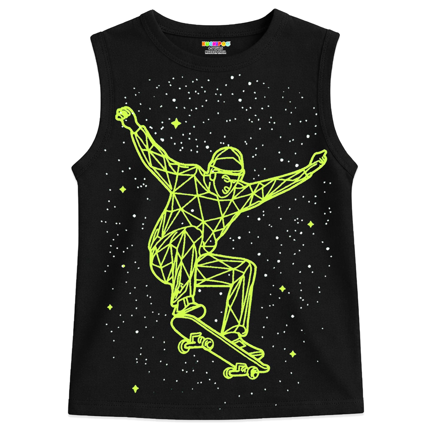 Kuchipoo Boys Sleeveless Cotton T-Shirt | Cute Graphic Print | Soft & Breathable Fabric | Round Neck Summer Top | Casual for Kids | Pack of 5