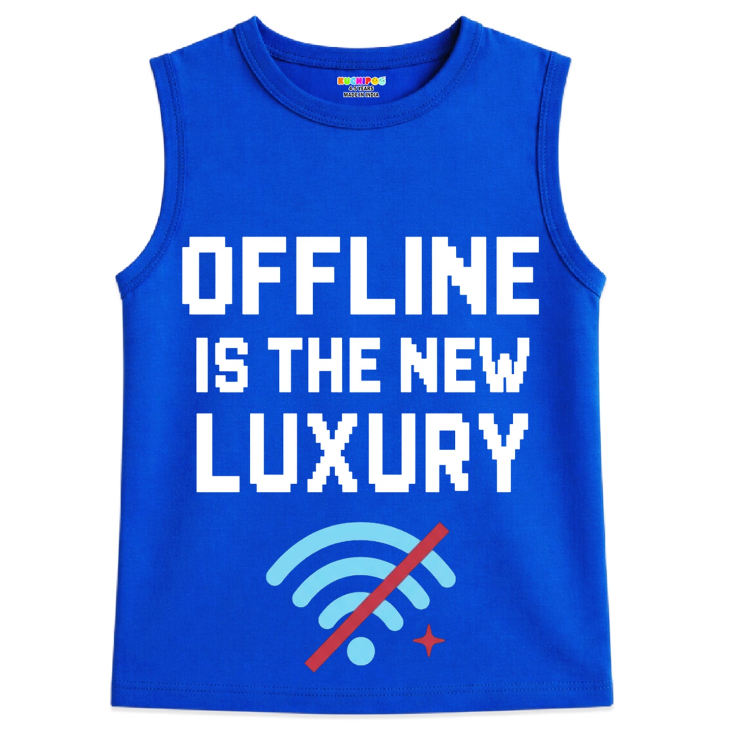 Kuchipoo Boys Sleeveless Cotton T-Shirt | Cute Graphic Print | Soft & Breathable Fabric | Round Neck Summer Top | Casual for Kids | Pack of 5