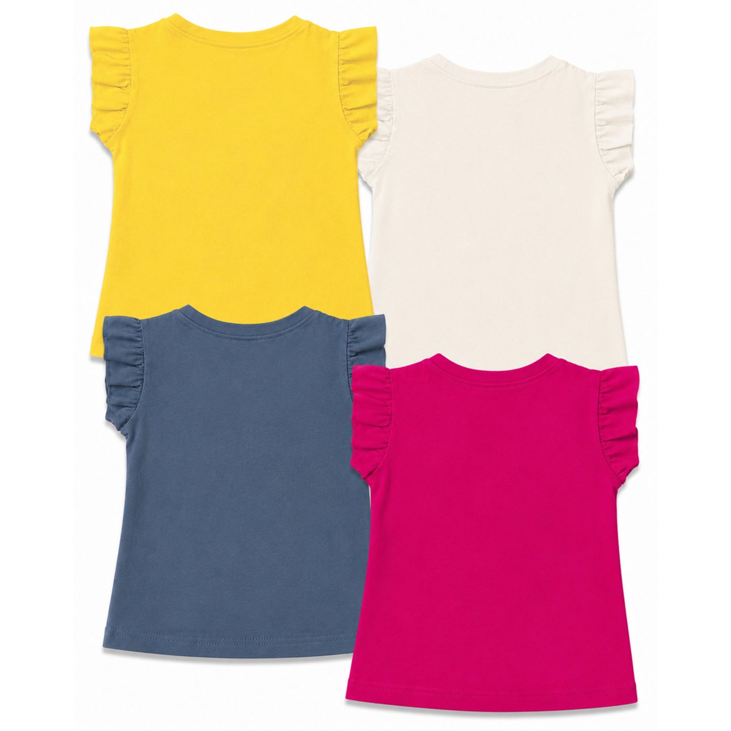 Kuchipoo Girls Cotton Printed Frill Sleeve T-Shirts Combo Pack | Casual Graphic Summer Tops for Girls | Pack of 4