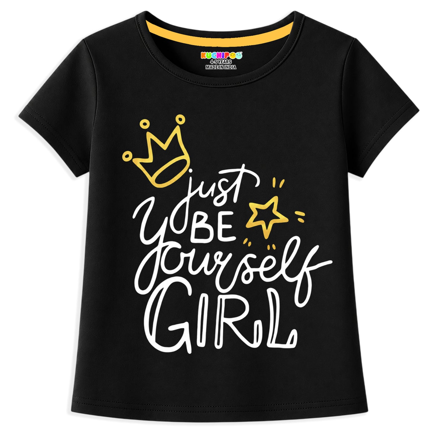 Kuchipoo Girls Cotton Printed T-Shirts | Half Sleeve Round Neck | Soft & Comfortable Casual Wear for Kids | Pack of 5